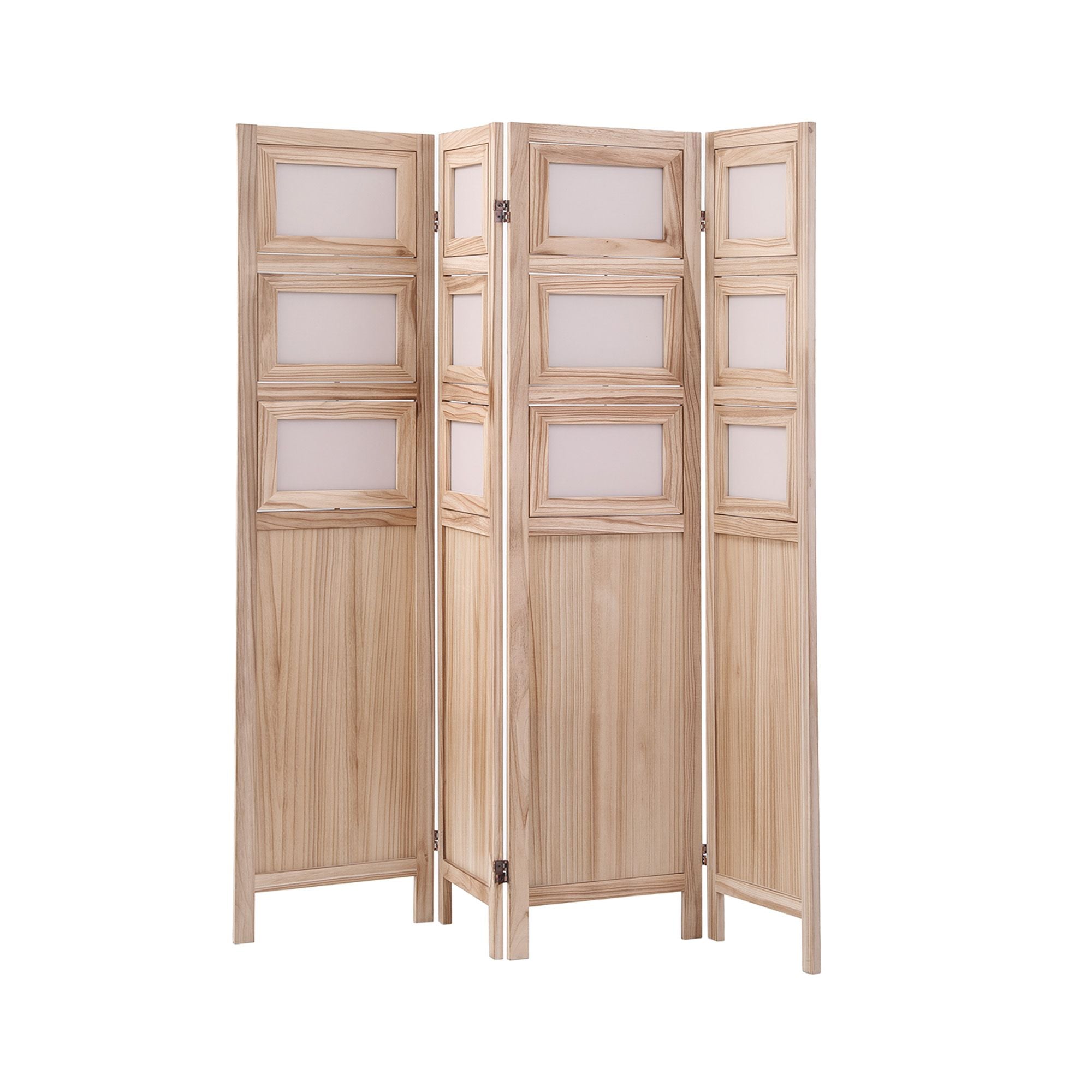 Room Divider 4 Panel Folding Privacy Screen Partition Rotatable Photo Frame Picture Collage Display Solid Wood Natural
