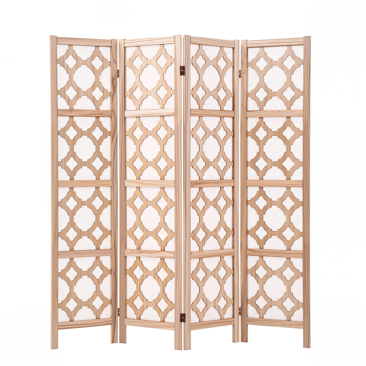 4 Panel Folding Room Divider Privacy Screen Wooden Partition 170cm - Natural