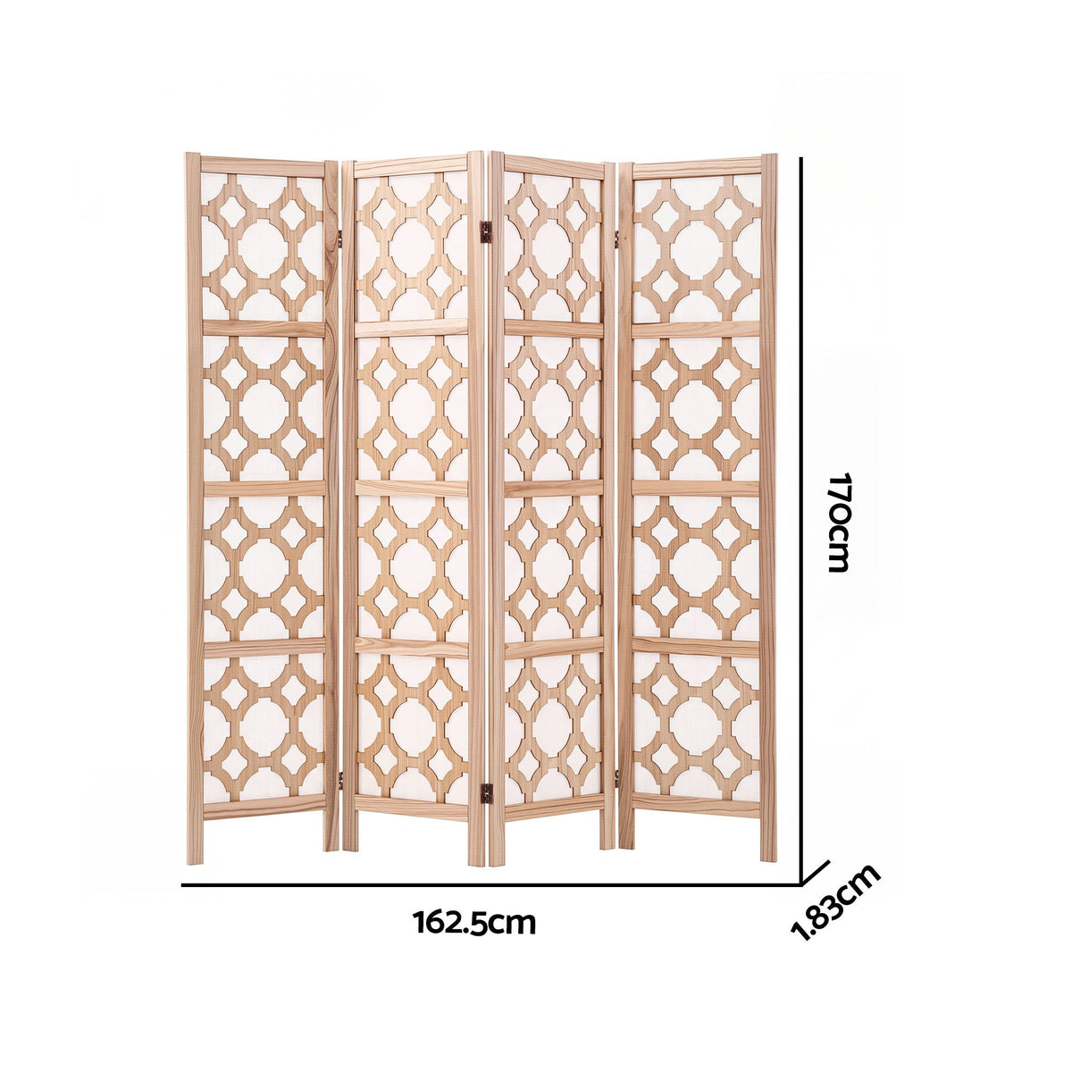 4 Panel Folding Room Divider Privacy Screen Wooden Partition 170cm - Natural
