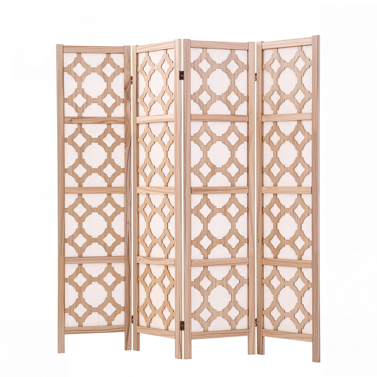 4 Panel Folding Room Divider Privacy Screen Wooden Partition 170cm - Natural