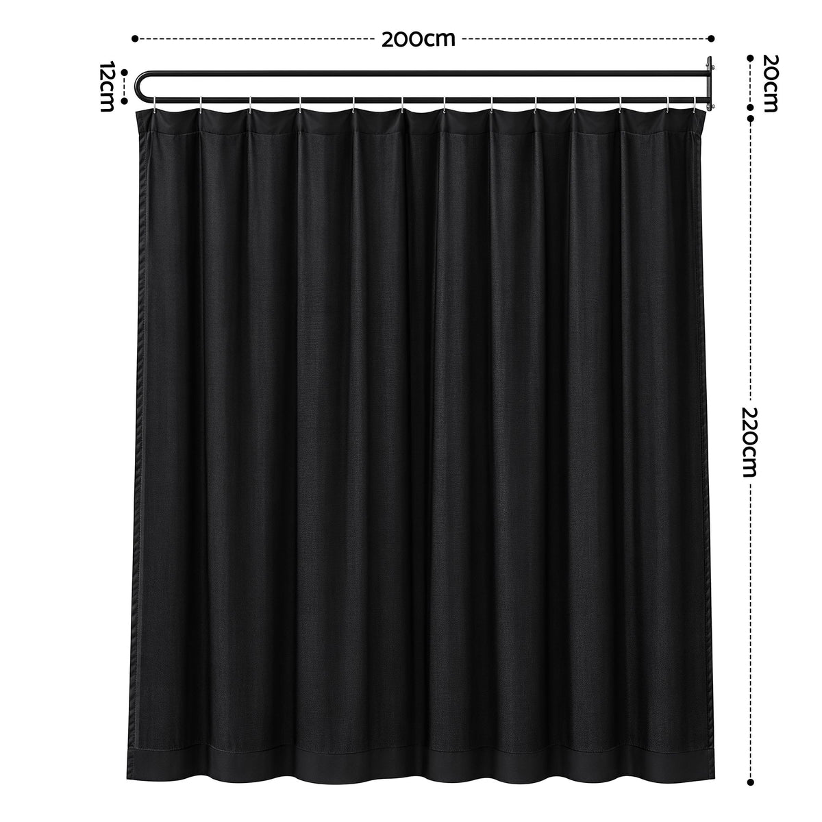 Room Divider Wall Mounted Hanging Curtain Partition Screen 200x220cm - Black