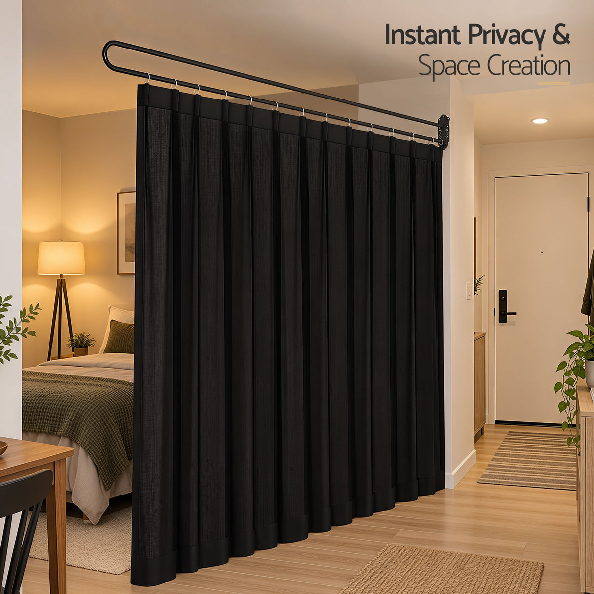 Room Divider Wall Mounted Hanging Curtain Partition Screen 200x220cm - Black