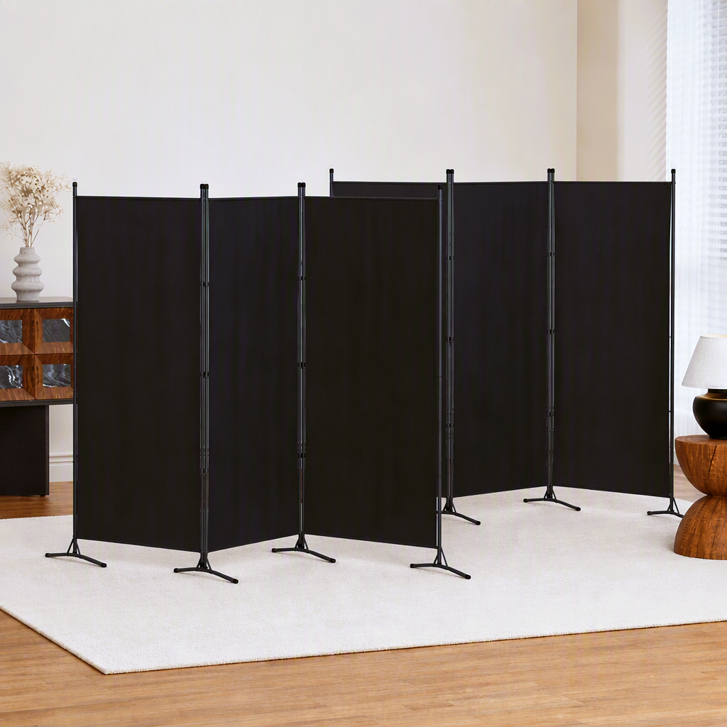 3 Panel Folding Room Divider Set of 2 with Fabric Privacy Screen - Black