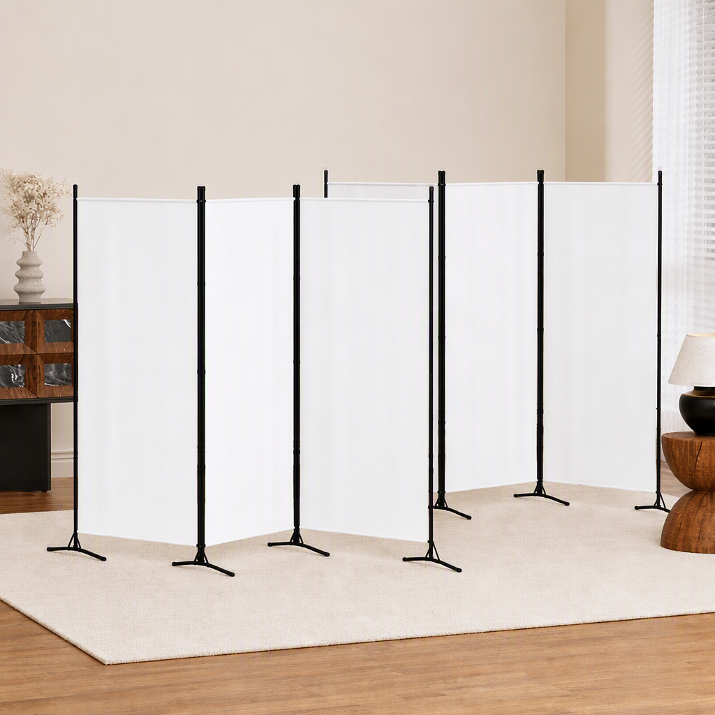3 Panel Folding Room Divider Set of 2 with Fabric Privacy Screen - White