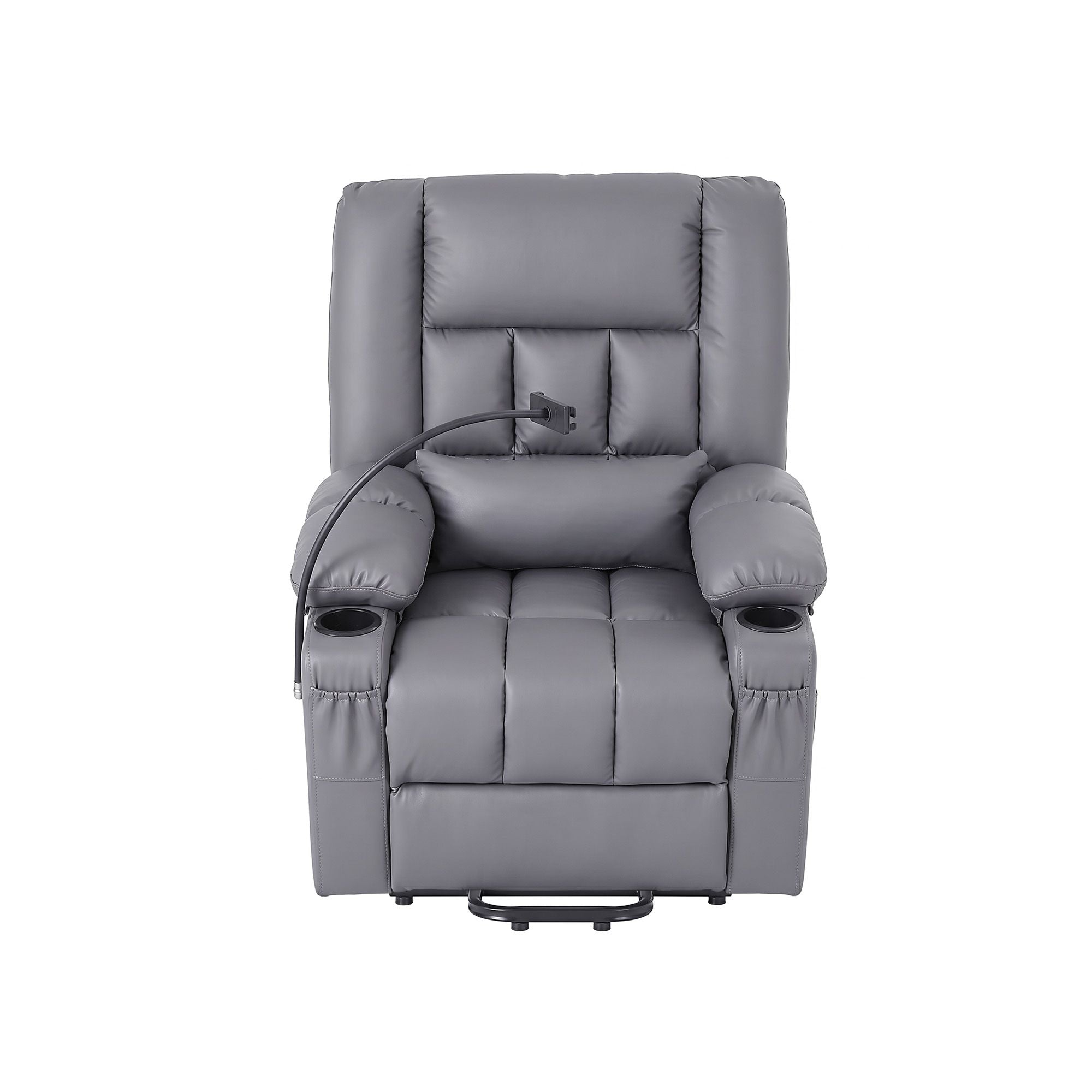 Power Lift Recliner Chair with Massage and Heat for Elderly, Electric Sofa Reclining Chair with USB and Phone Holder, PU Leather Comfy Armchair for Living Room, 2 Cup Holder & 4 Pockets, Grey