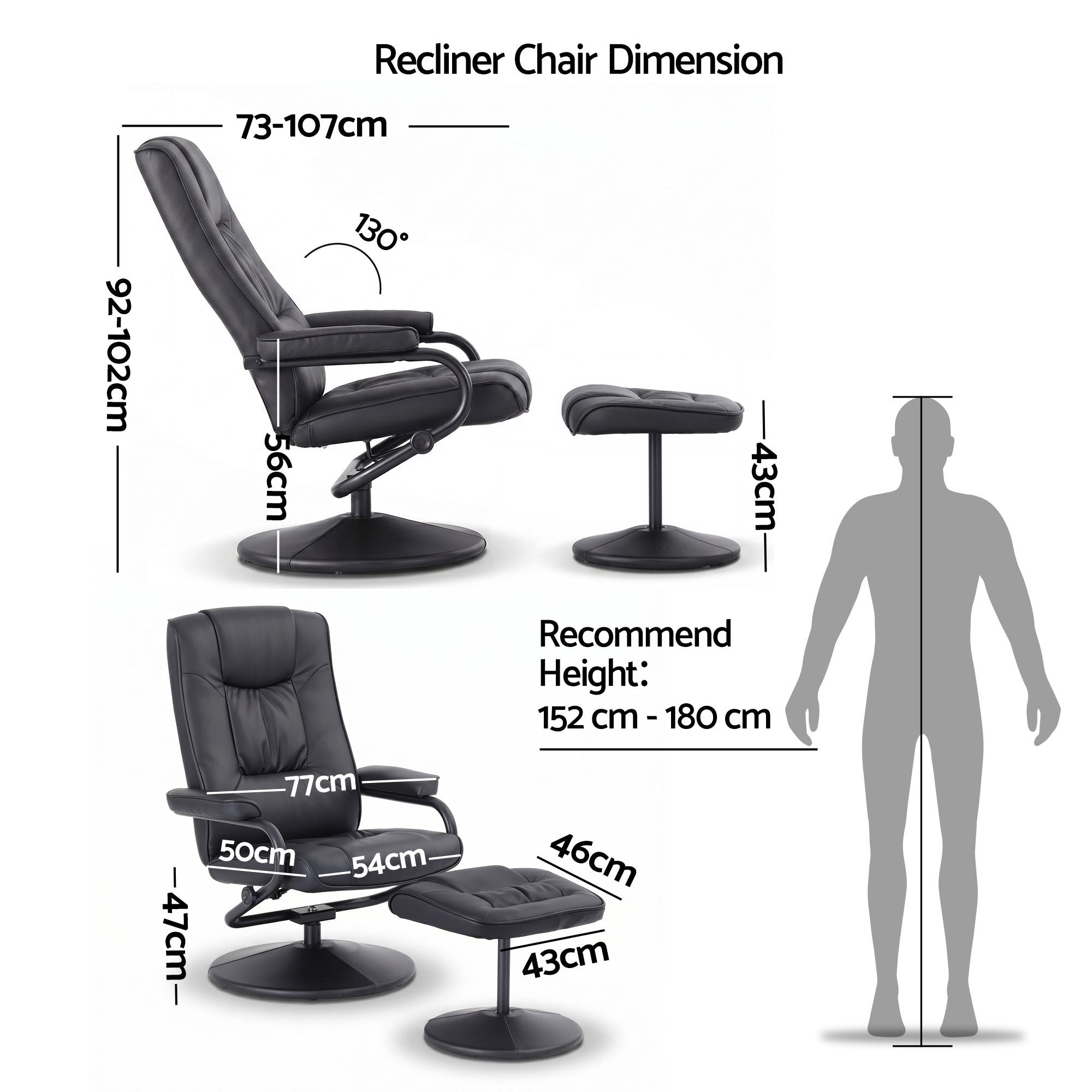 Recliner with Ottoman 360-Degree Swivel Recliner Chair and Ottoman Set PU Leather Black