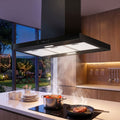 90cm Island Ceiling-Mounted Rangehood with 3-Speed Touch Control and LED - Black