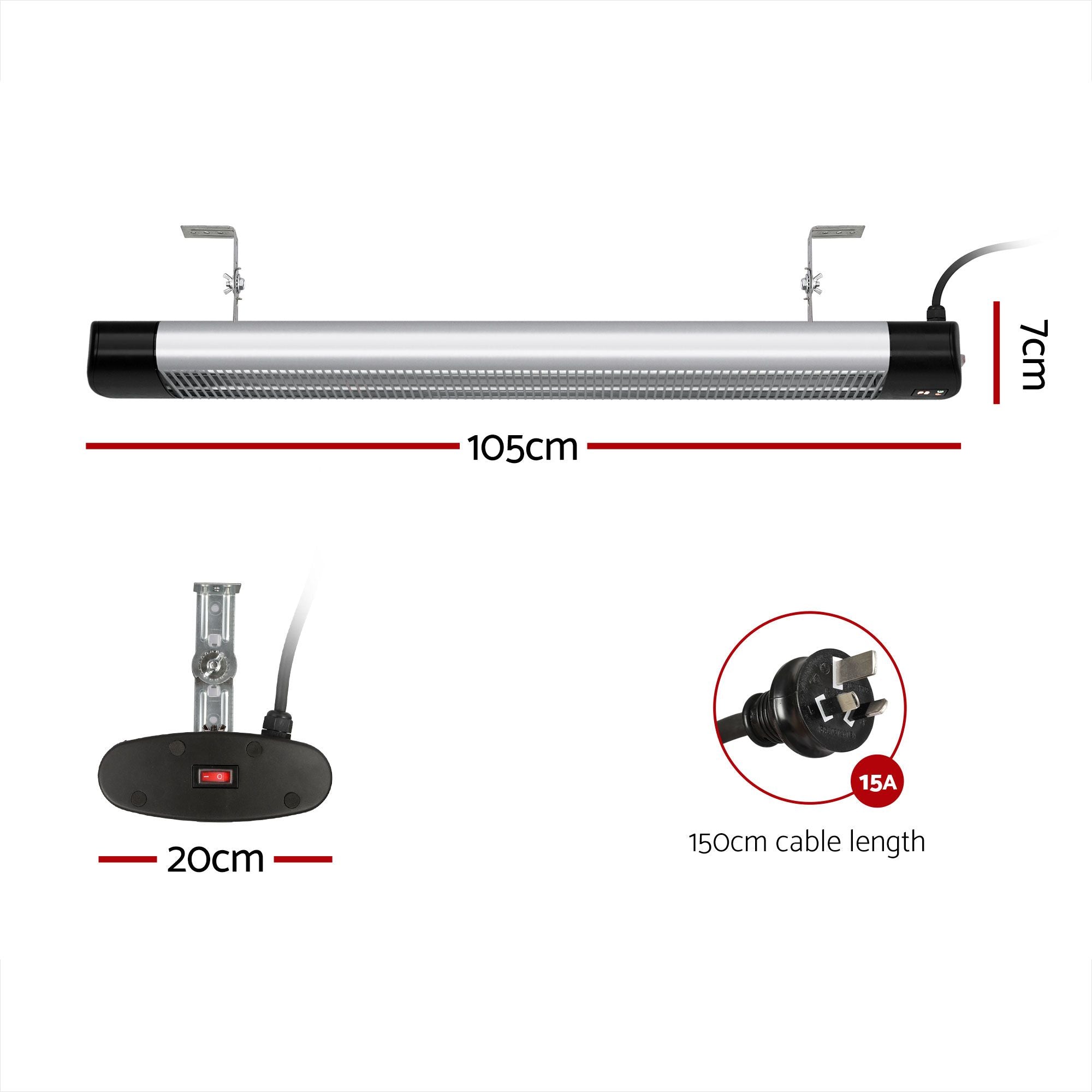 2PCS Electric Radiant Strip Heater Outdoor Indoor Patio Infrared Heaters 3000W
