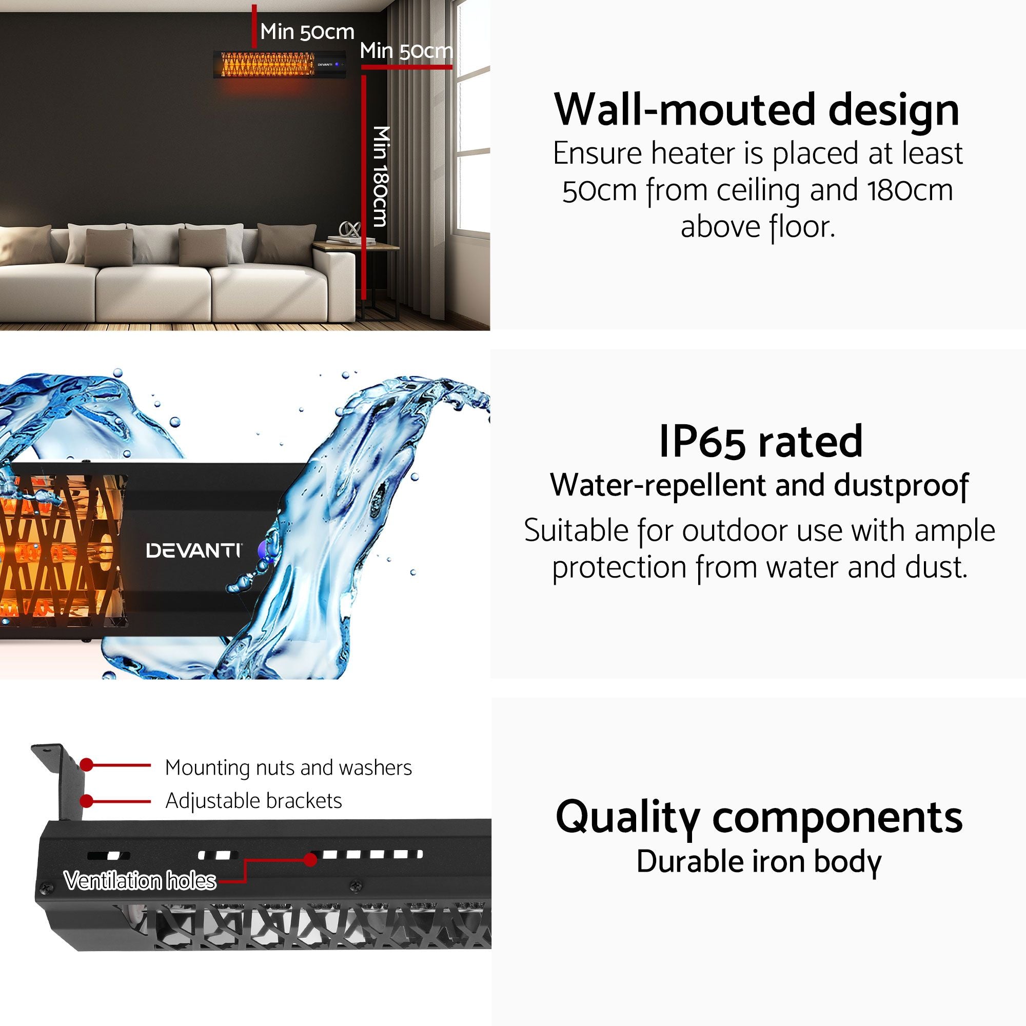 2PCS Electric Strip Heater Radiant Infrared Heaters 2000W