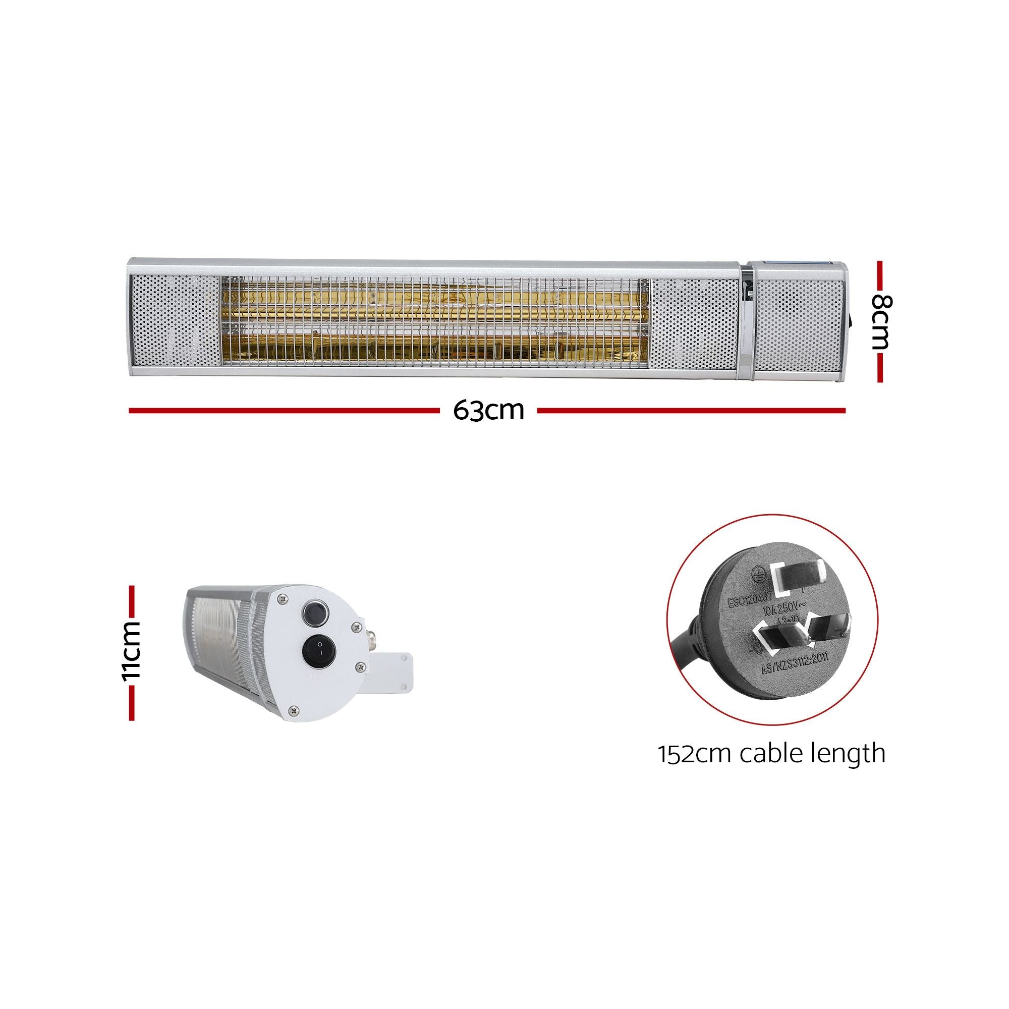 2PCS Electric Strip Heater Radiant Infrared Heaters Remote Control 2000W