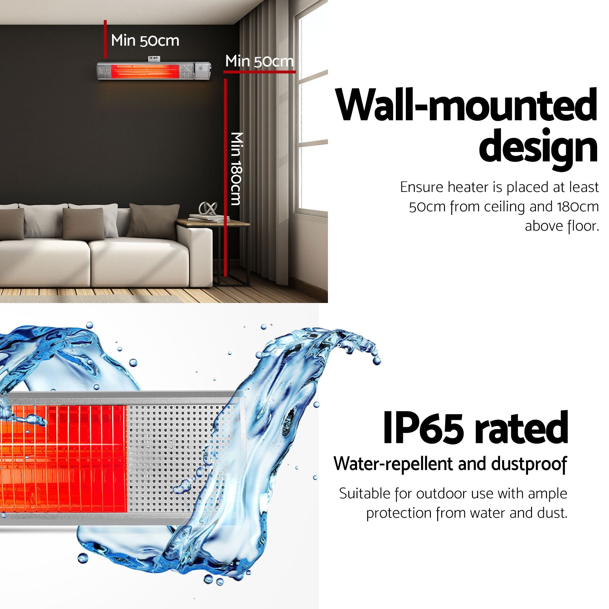 2PCS Electric Strip Heater Radiant Infrared Heaters Remote Control 2000W
