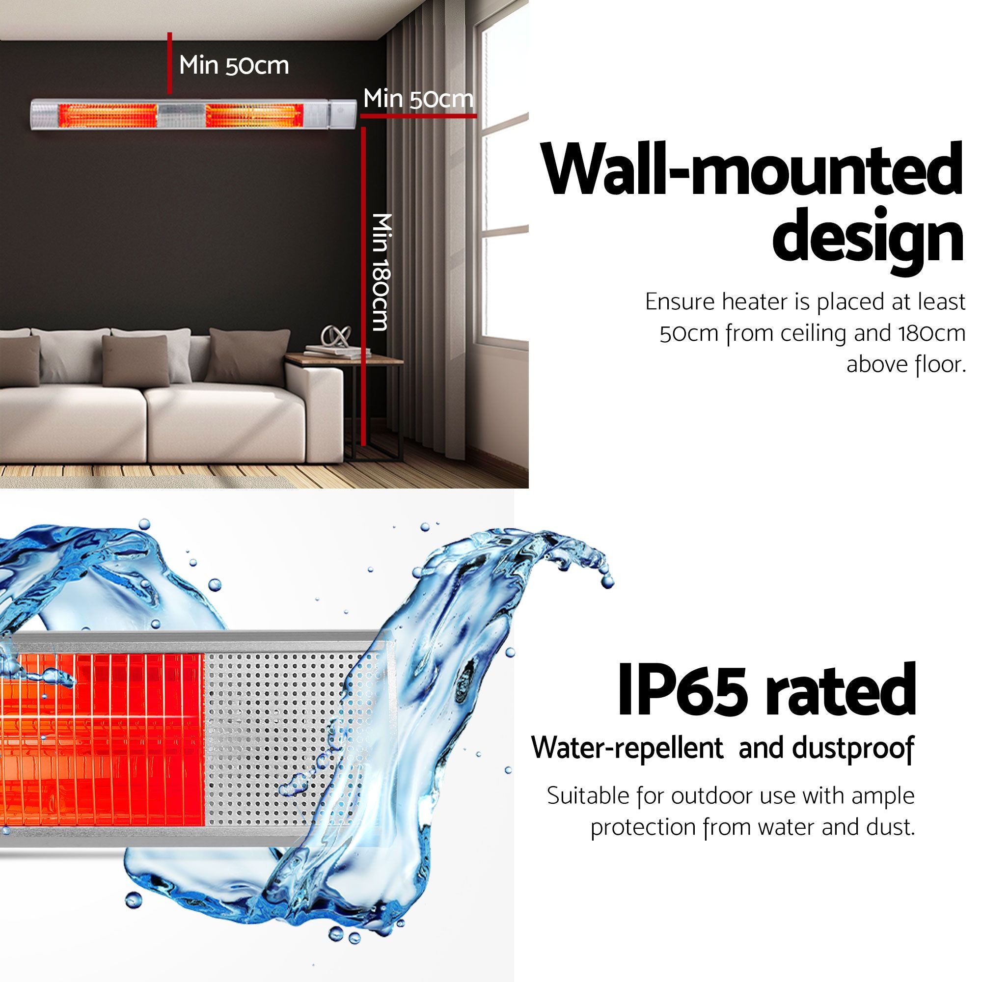 2PCS Electric Strip Heater Radiant Infrared Heaters Remote Control 3000W