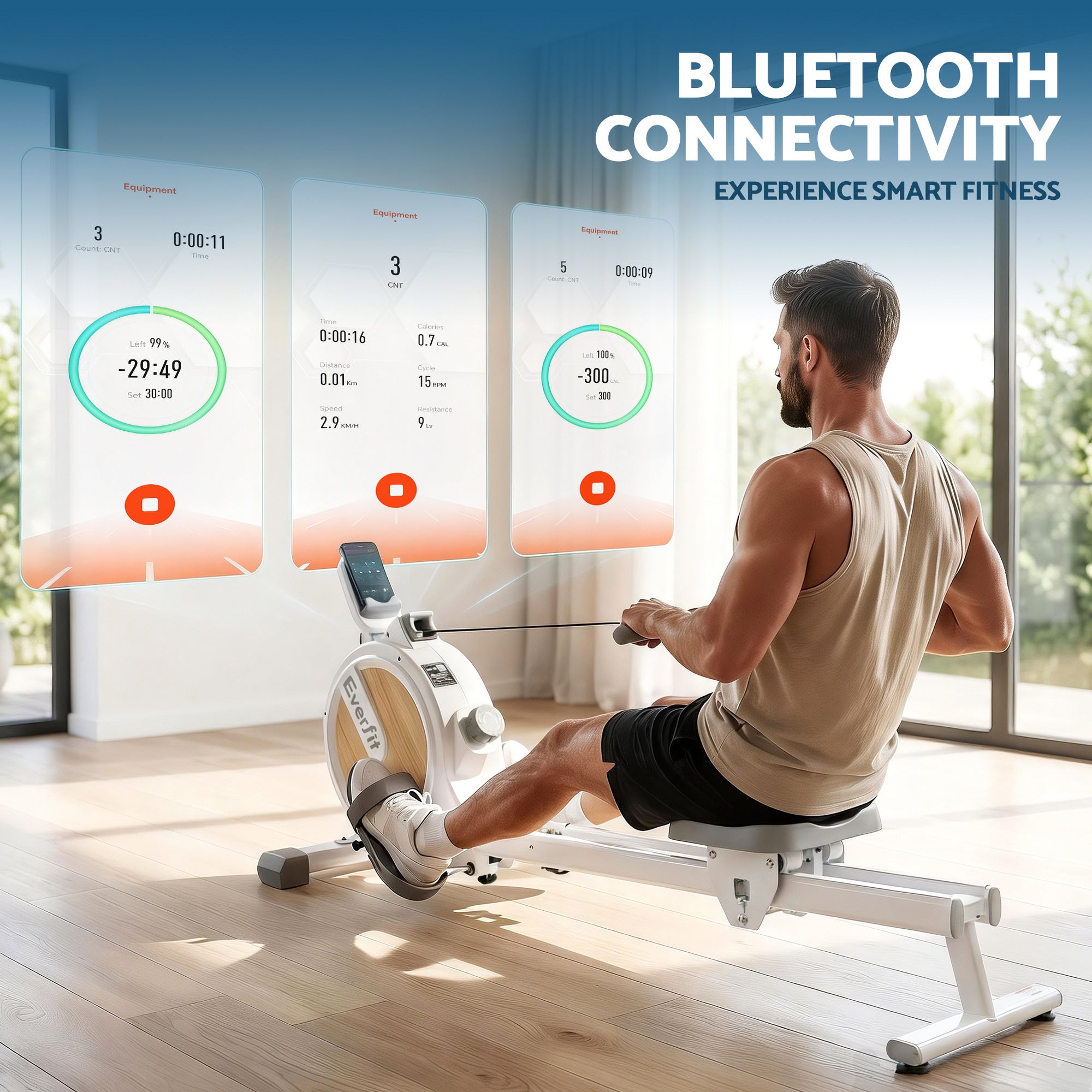 Magnetic Rowing Machine for Home with App Compatibility and Quiet Operation - White