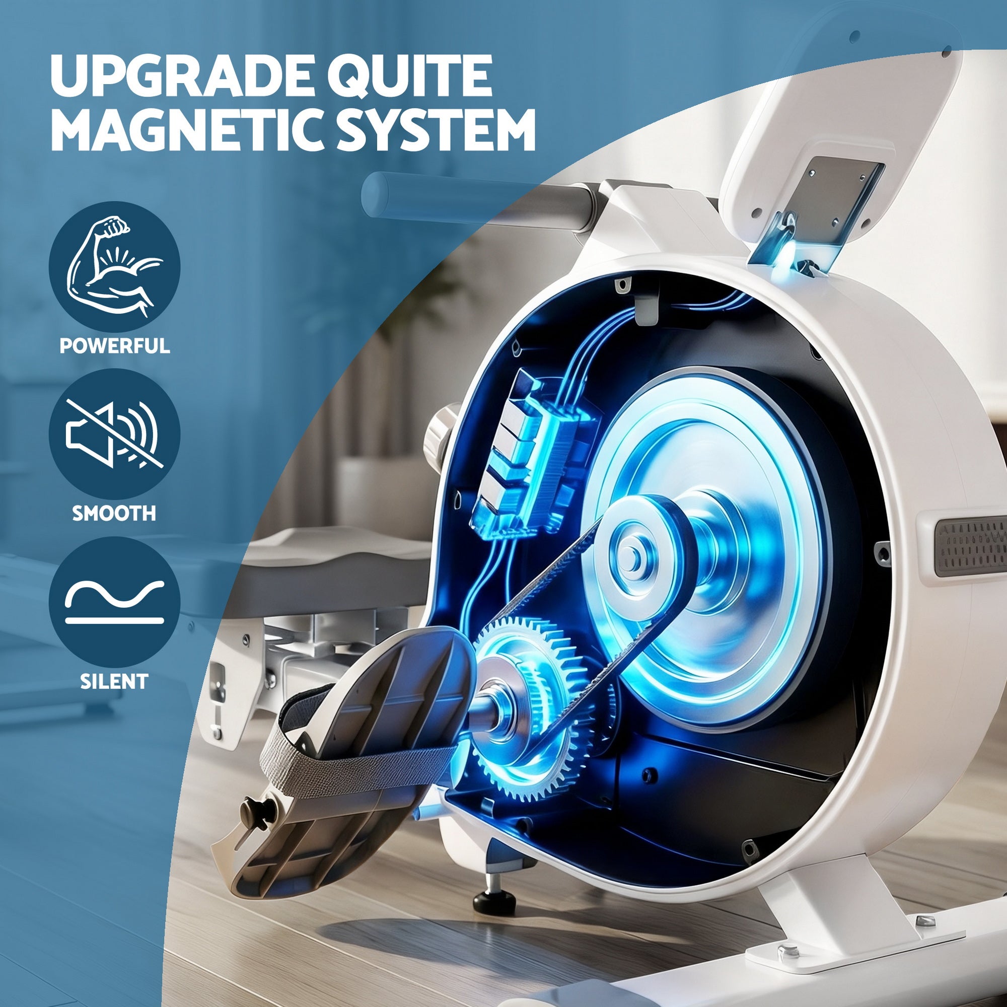 Magnetic Rowing Machine for Home with App Compatibility and Quiet Operation - White
