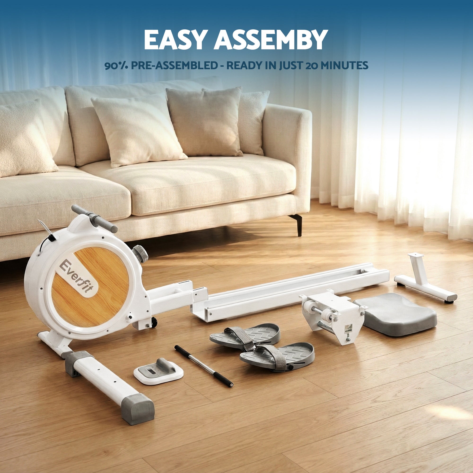 Magnetic Rowing Machine for Home with App Compatibility and Quiet Operation - White