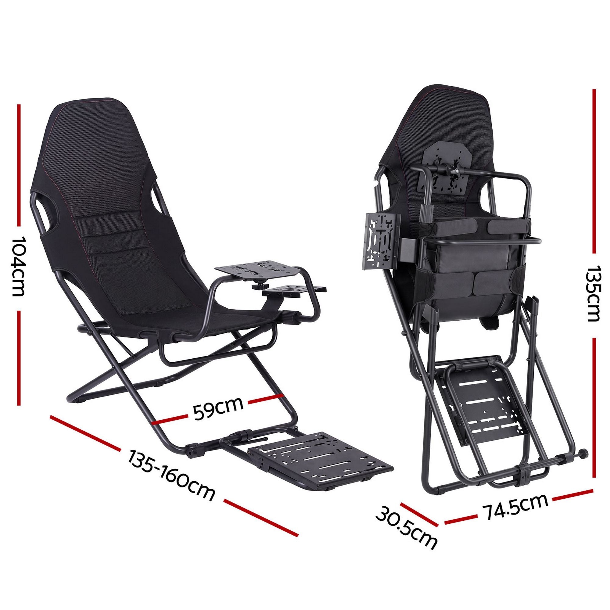 Steel Foldable Racing Simulator Cockpit Seat with Wheel Stand and Gear Shifter Mount - Black