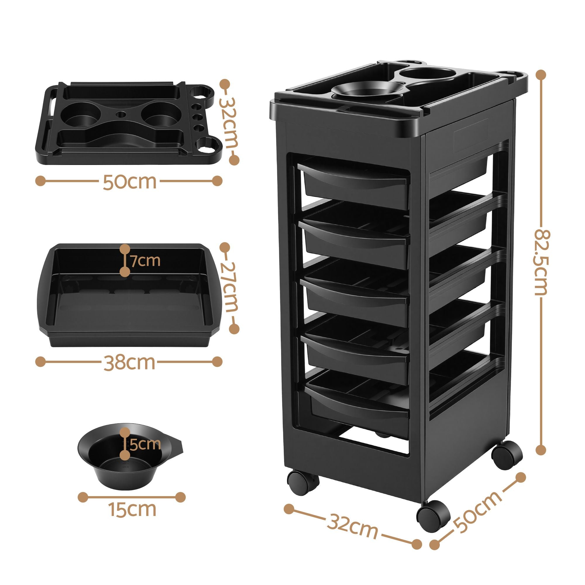 6-Tier Salon Trolley Cart on Wheels Barber Mobile Hairdressing Cart