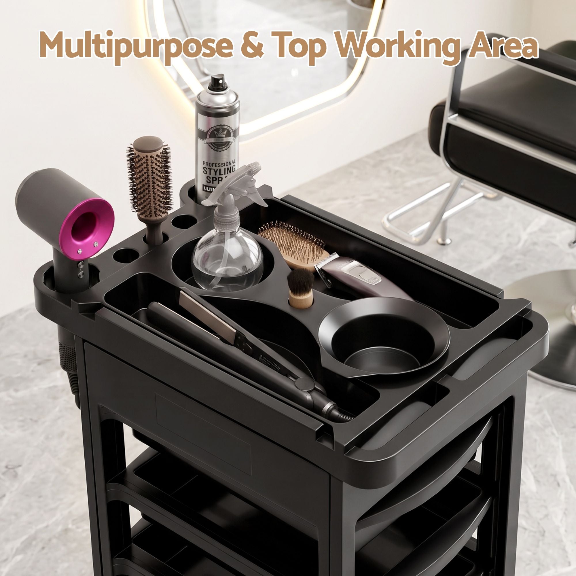 6-Tier Salon Trolley Cart on Wheels Barber Mobile Hairdressing Cart