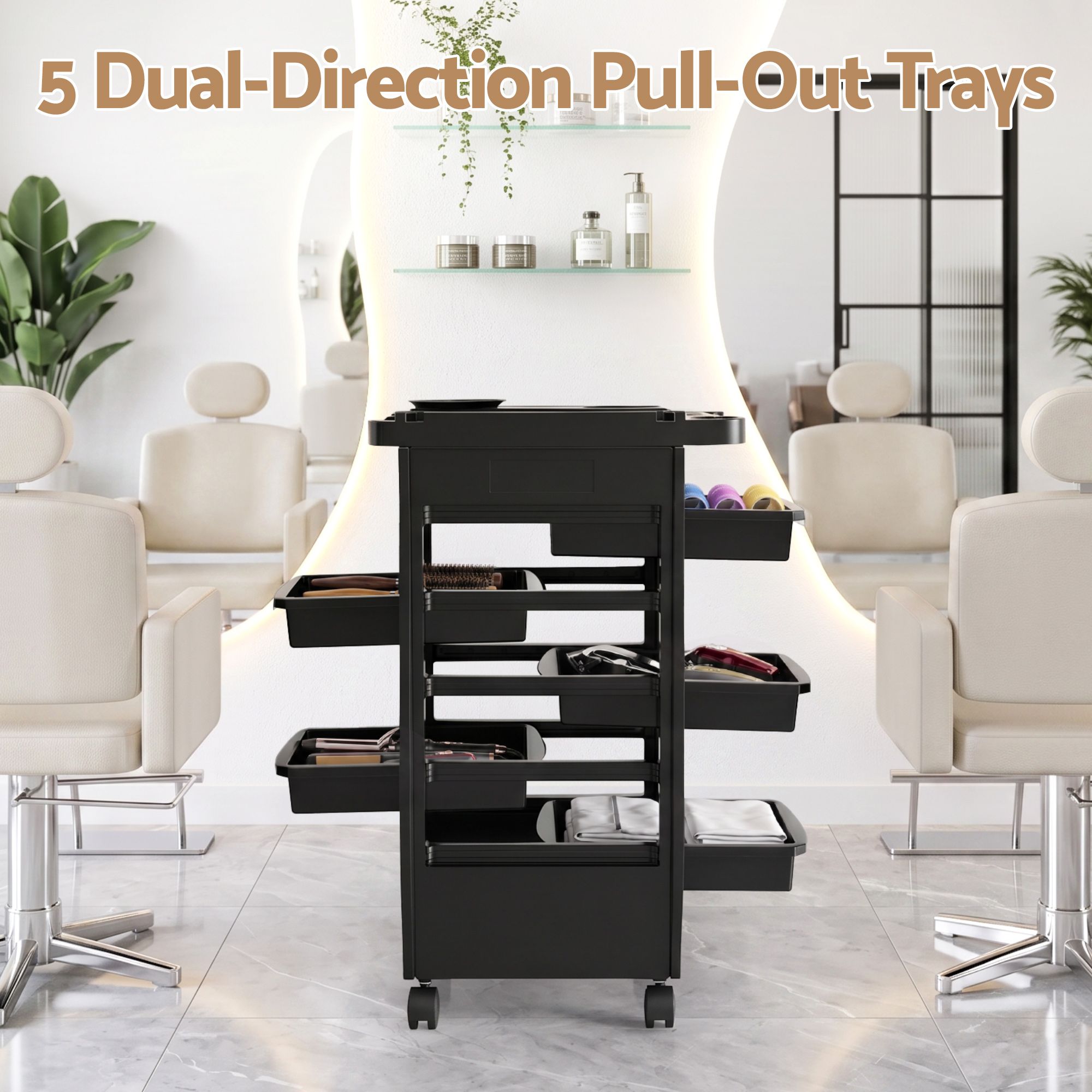 6-Tier Salon Trolley Cart on Wheels Barber Mobile Hairdressing Cart