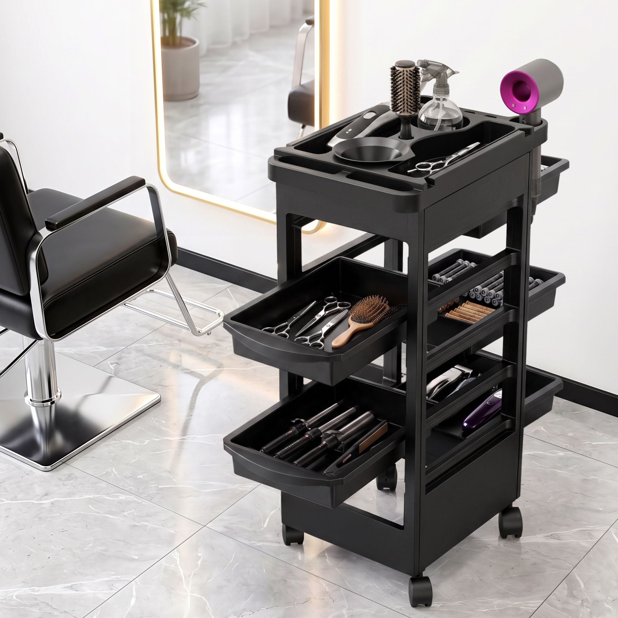 6-Tier Salon Trolley Cart on Wheels Barber Mobile Hairdressing Cart