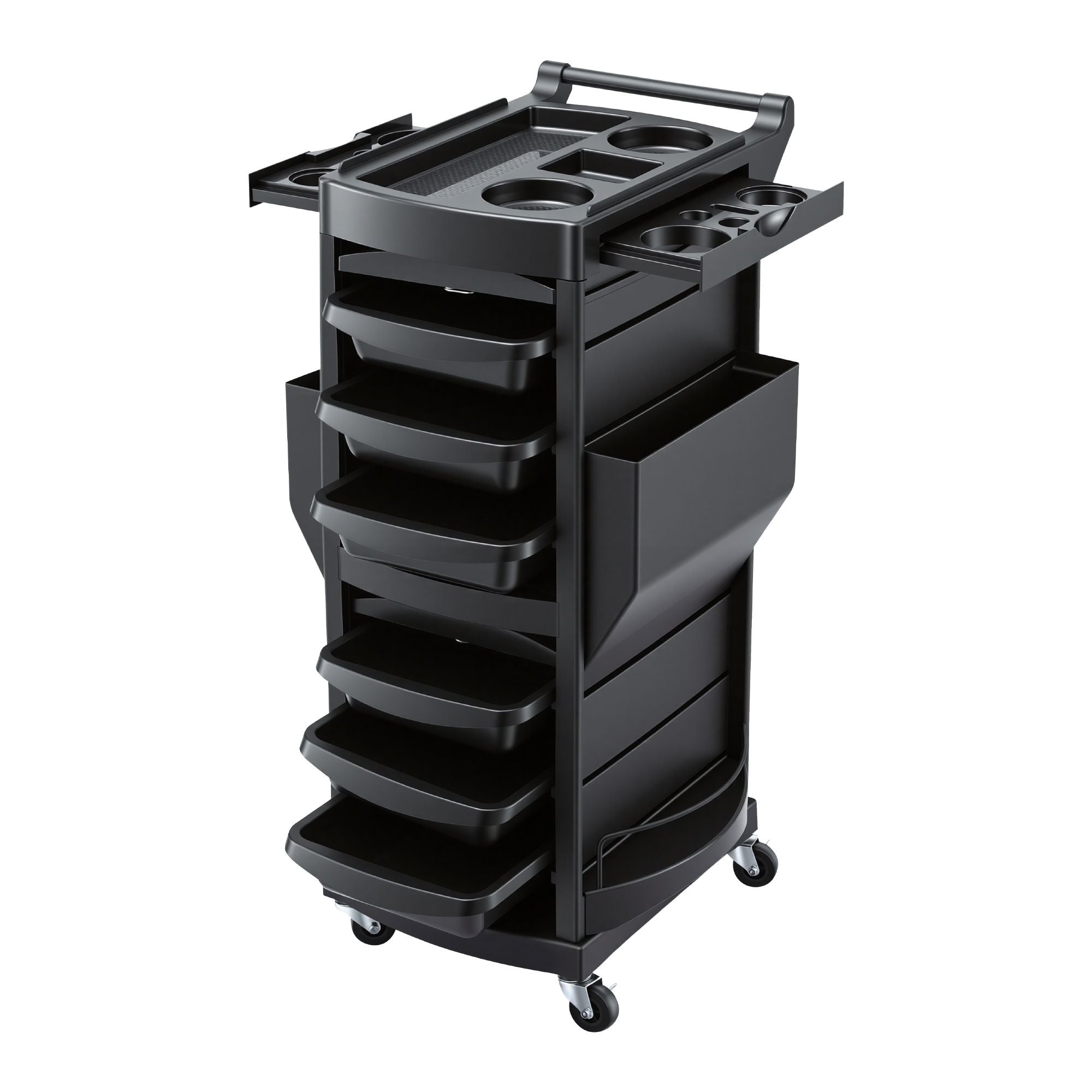 Salon Trolley 2 Lockable Doors 6 Tier Trays Mobile Hair Cart Black