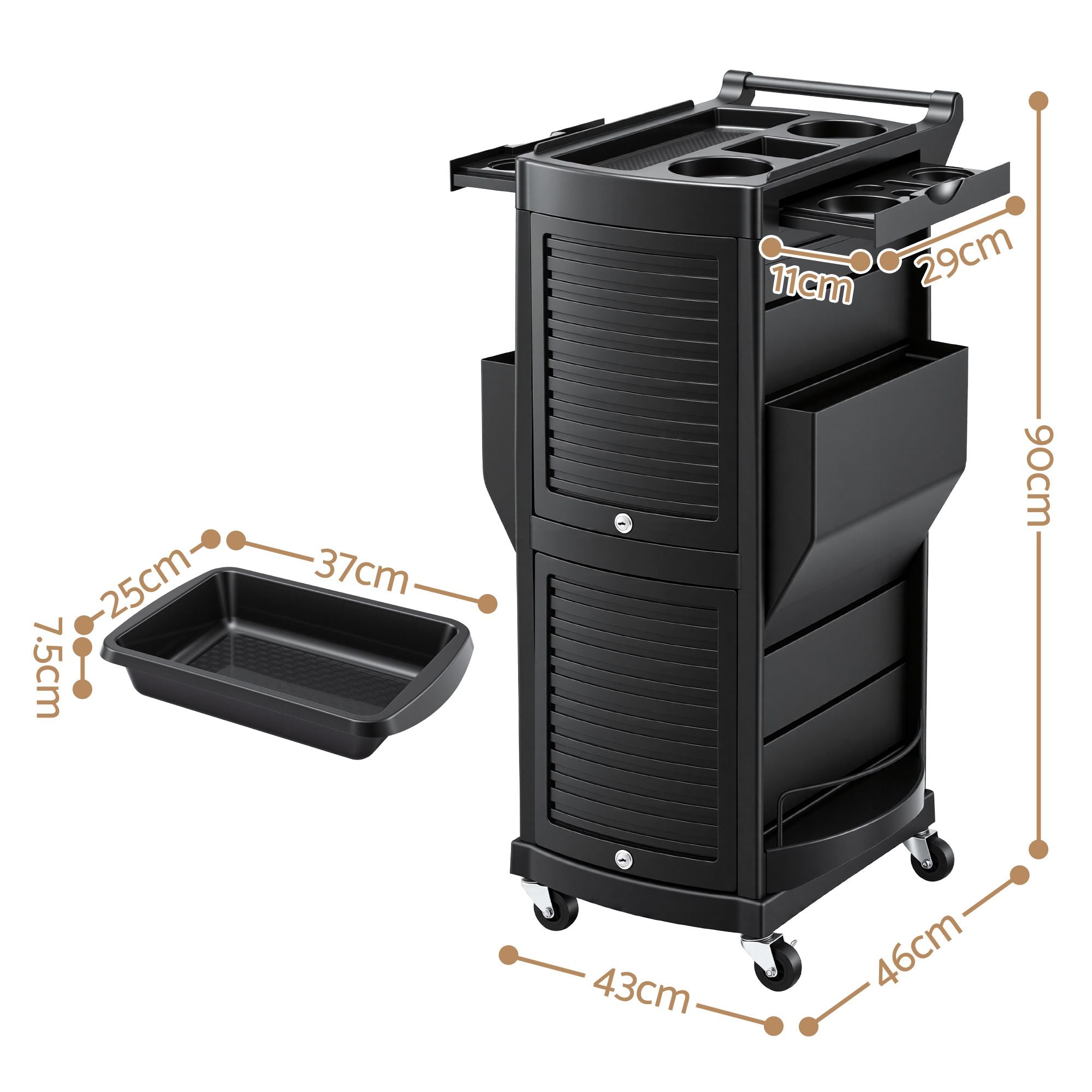 Salon Trolley 2 Lockable Doors 6 Tier Trays Mobile Hair Cart Black