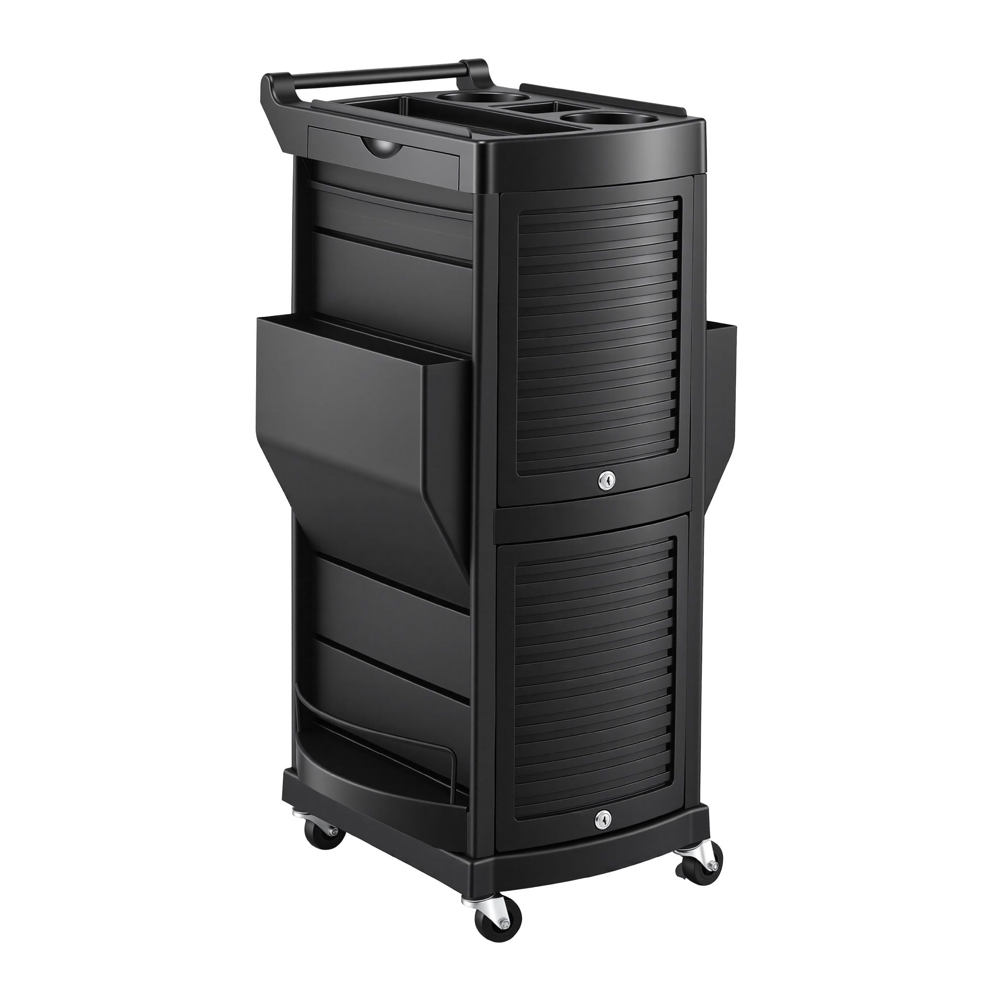 Salon Trolley 2 Lockable Doors 6 Tier Trays Mobile Hair Cart Black