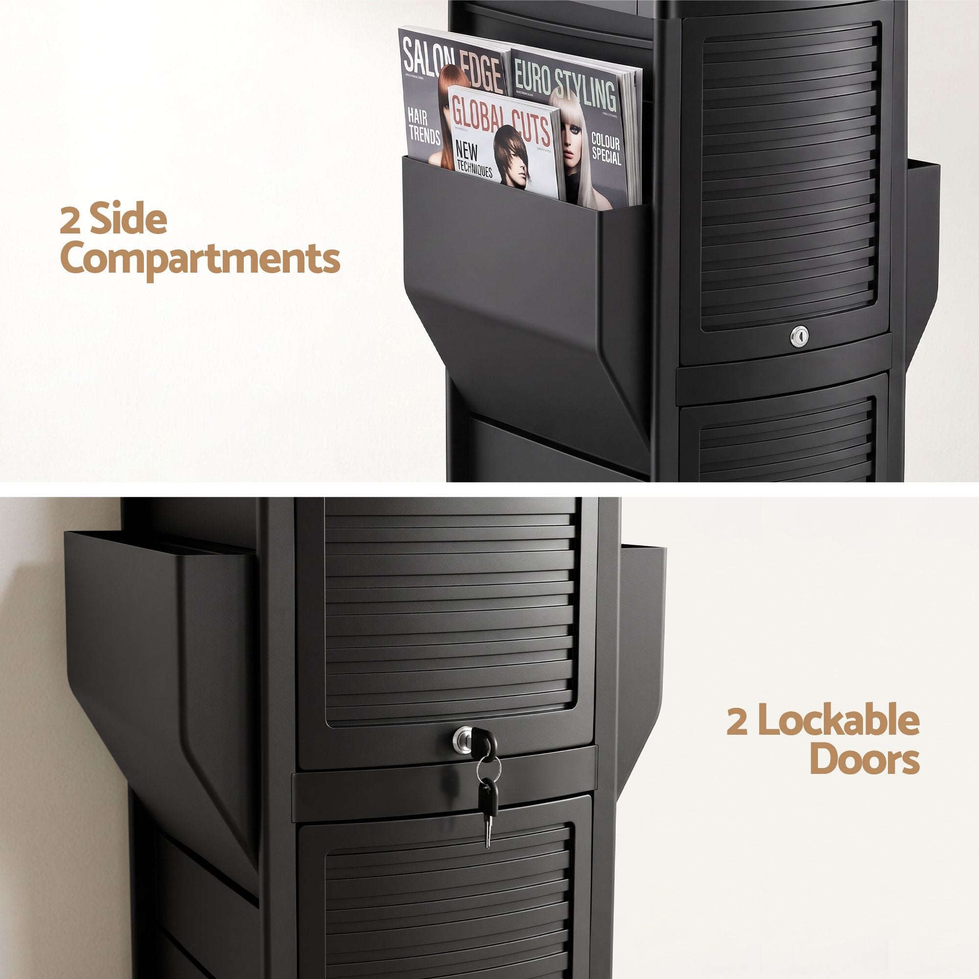Salon Trolley 2 Lockable Doors 6 Tier Trays Mobile Hair Cart Black