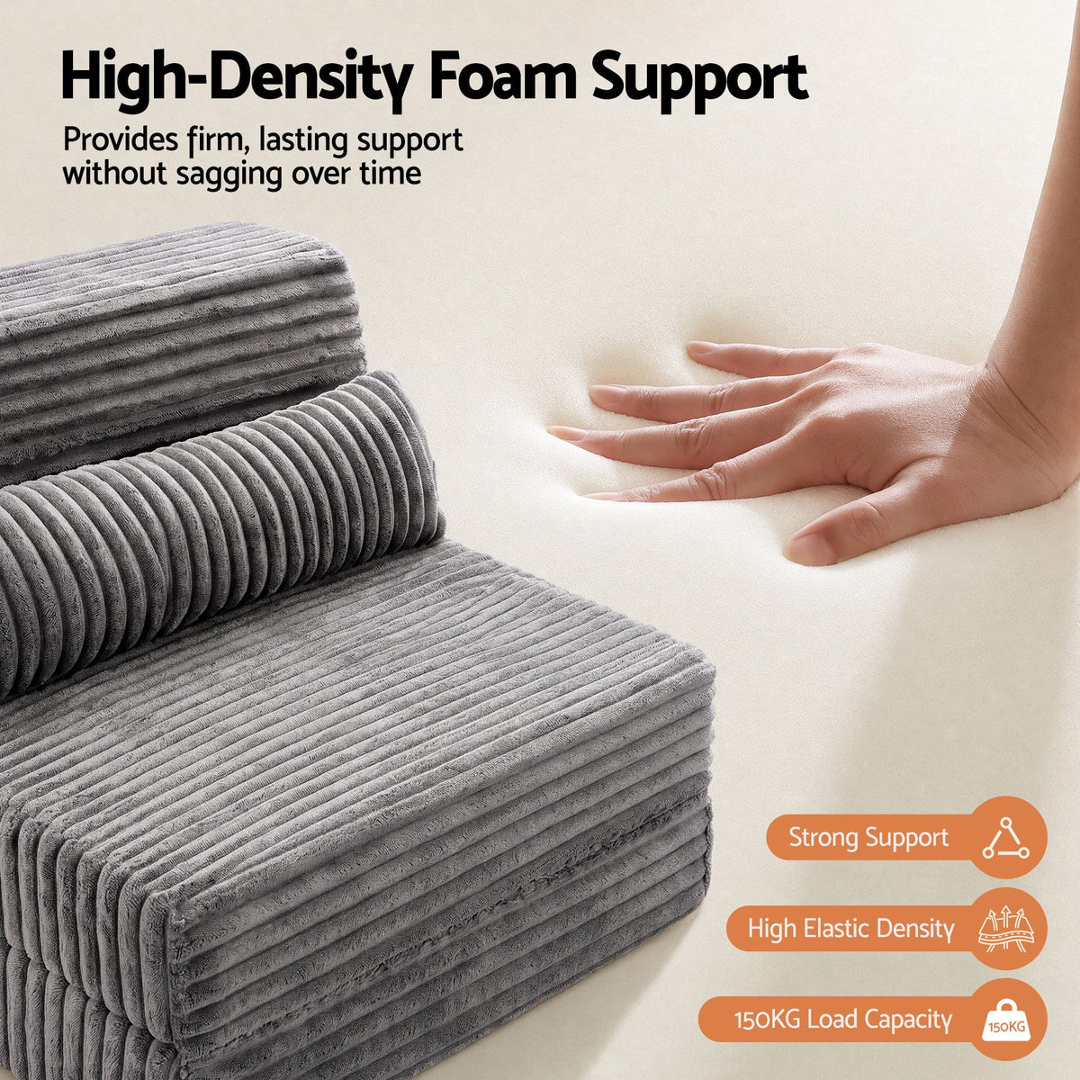 3-in-1 Folding Sofa Bed Armless Lounger Chair with Side Pocket and Pillow - Grey