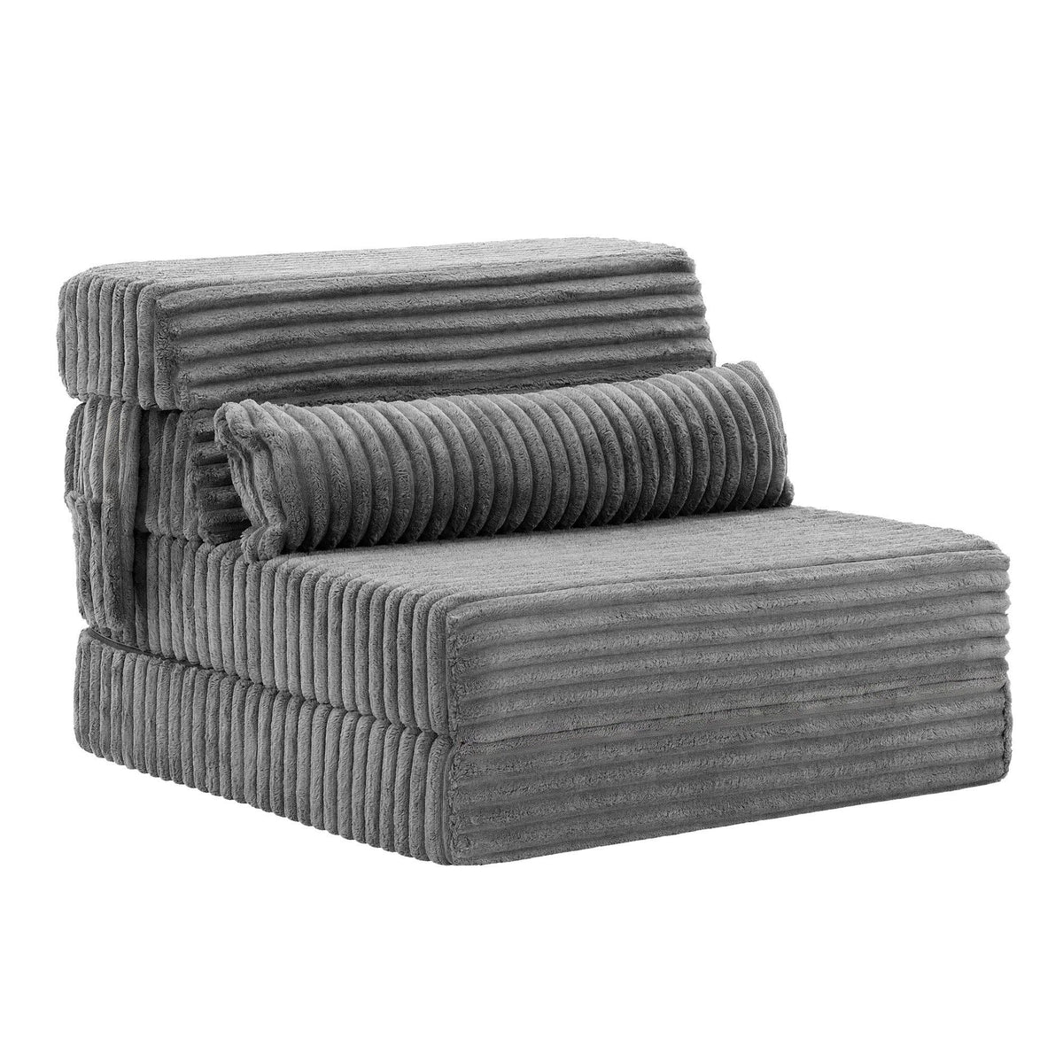 3-in-1 Folding Sofa Bed Armless Lounger Chair with Side Pocket and Pillow - Grey