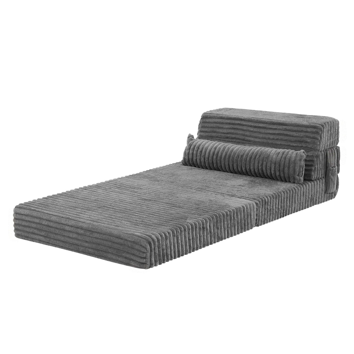 3-in-1 Folding Sofa Bed Armless Lounger Chair with Side Pocket and Pillow - Grey