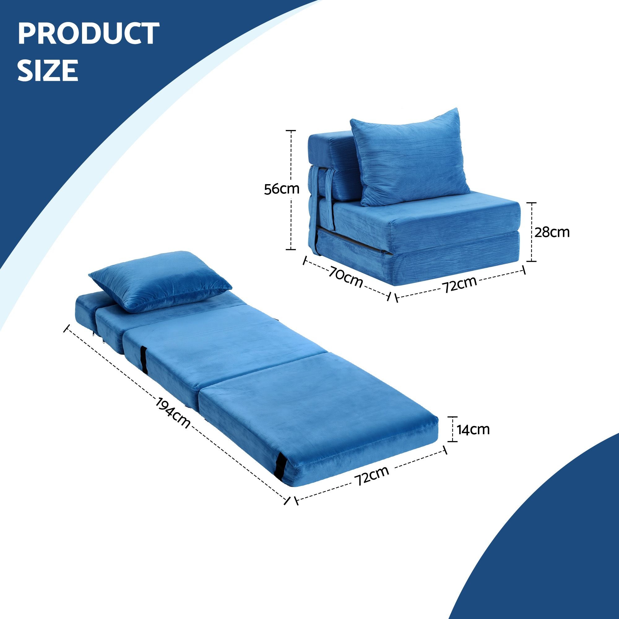2 Pack Folding Armless Sofa Bed Lounger Foam Floor Futons - Blue