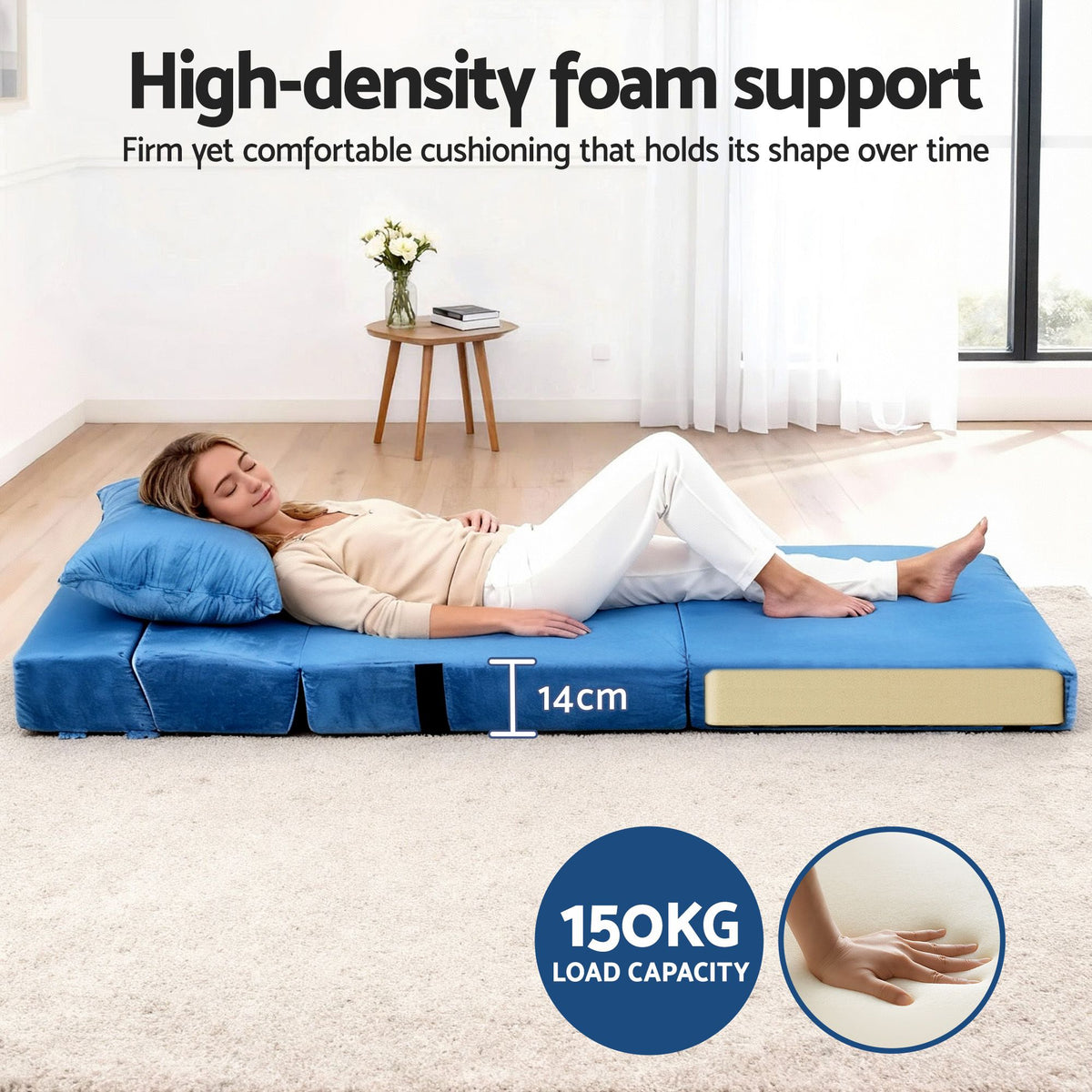 2 Pack Folding Armless Sofa Bed Lounger Foam Floor Futons - Blue
