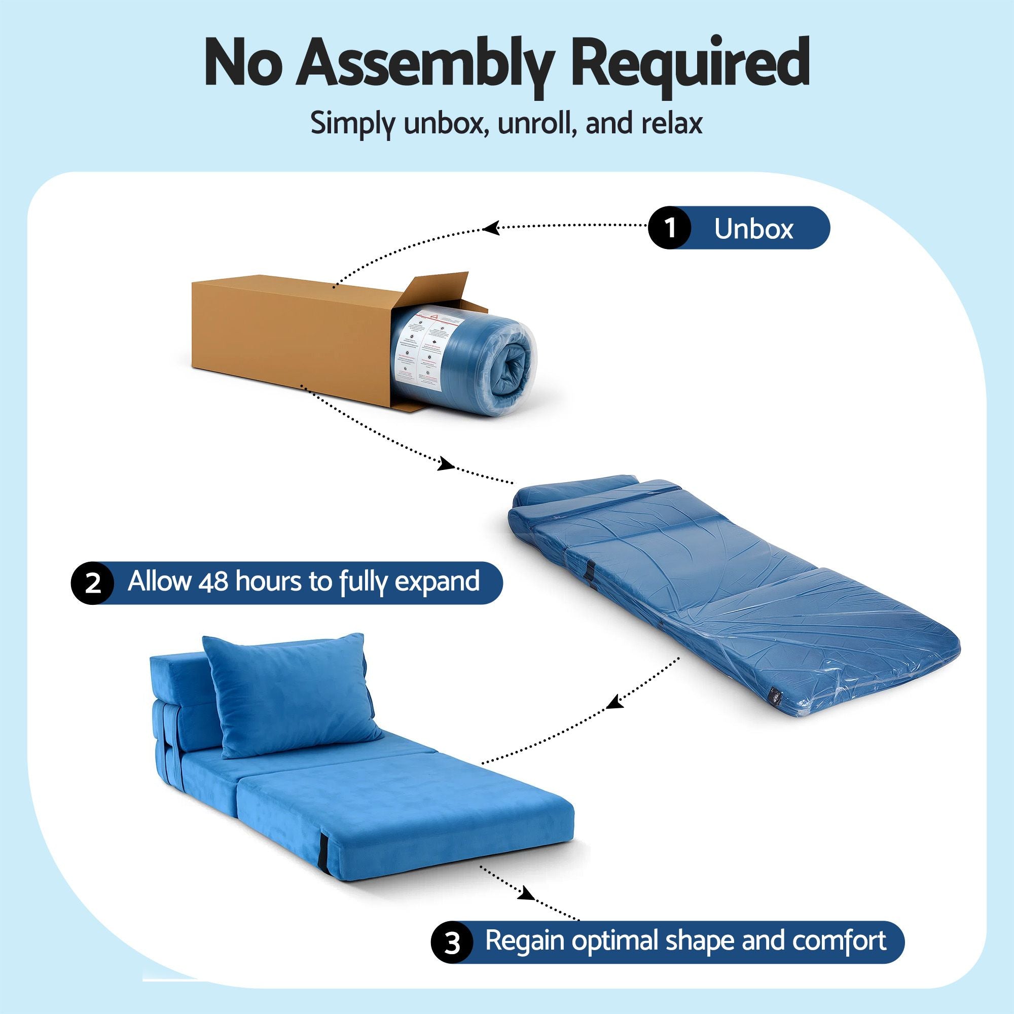2 Pack Folding Armless Sofa Bed Lounger Foam Floor Futons - Blue
