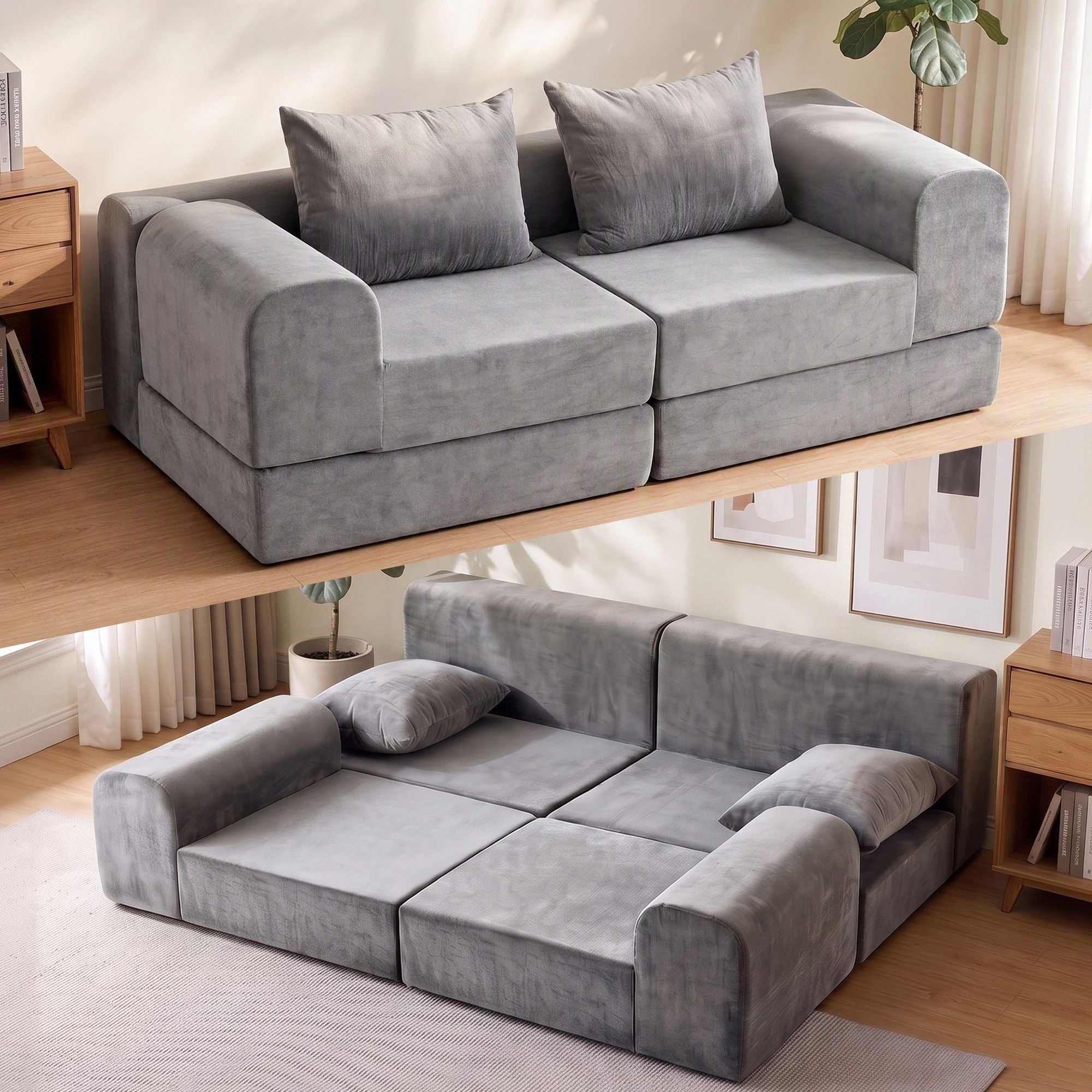 5-in-1 Convertible Sofa Bed Floor Mattress Modular Boneless Curved Couch