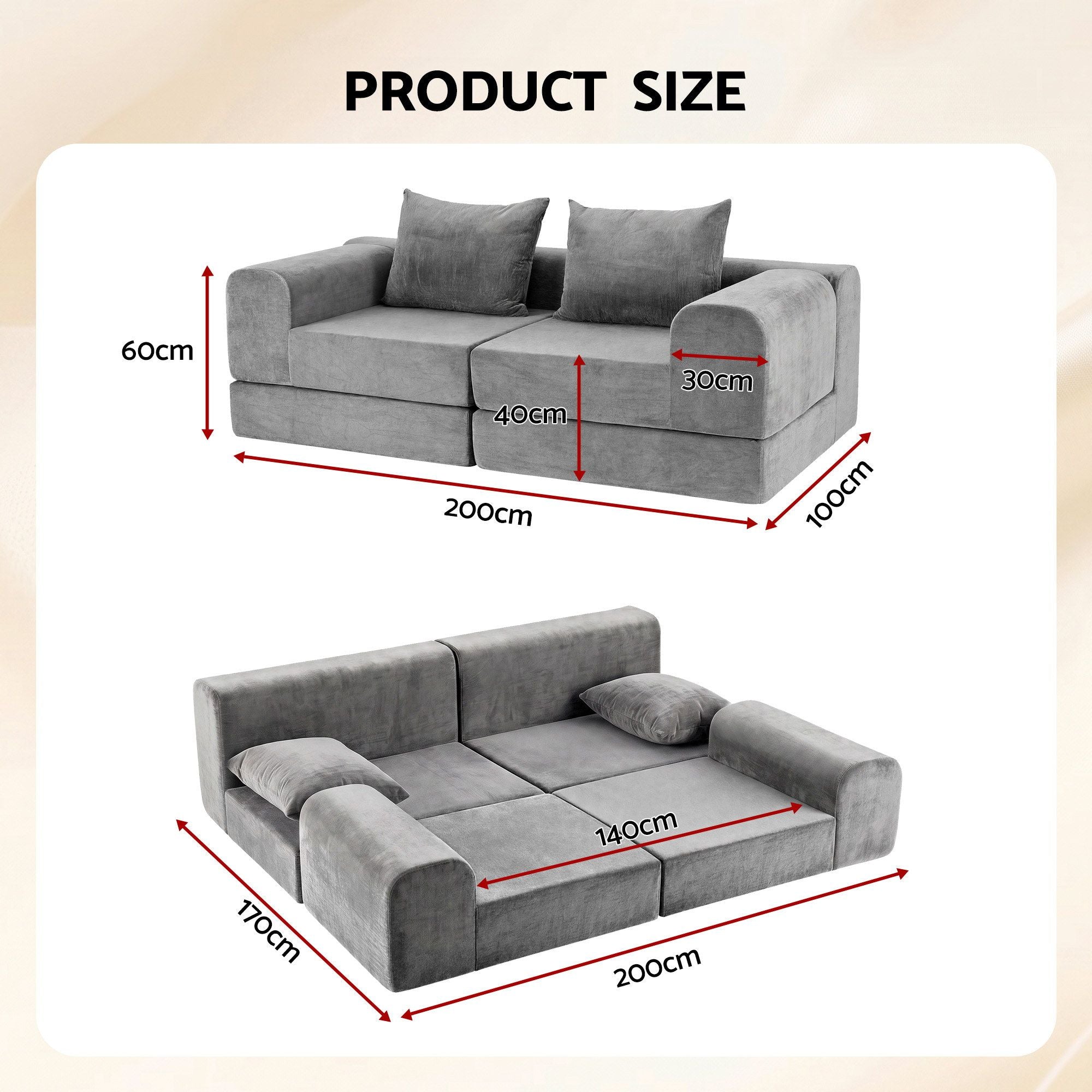 5-in-1 Convertible Sofa Bed Floor Mattress Modular Boneless Curved Couch