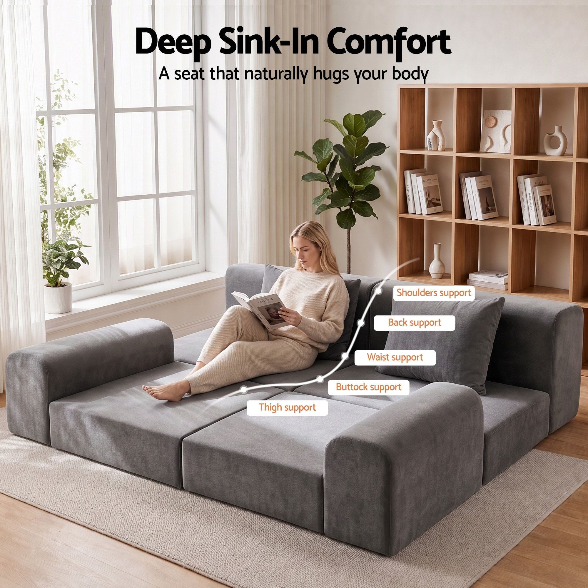 5-in-1 Convertible Sofa Bed Floor Mattress Modular Boneless Curved Couch