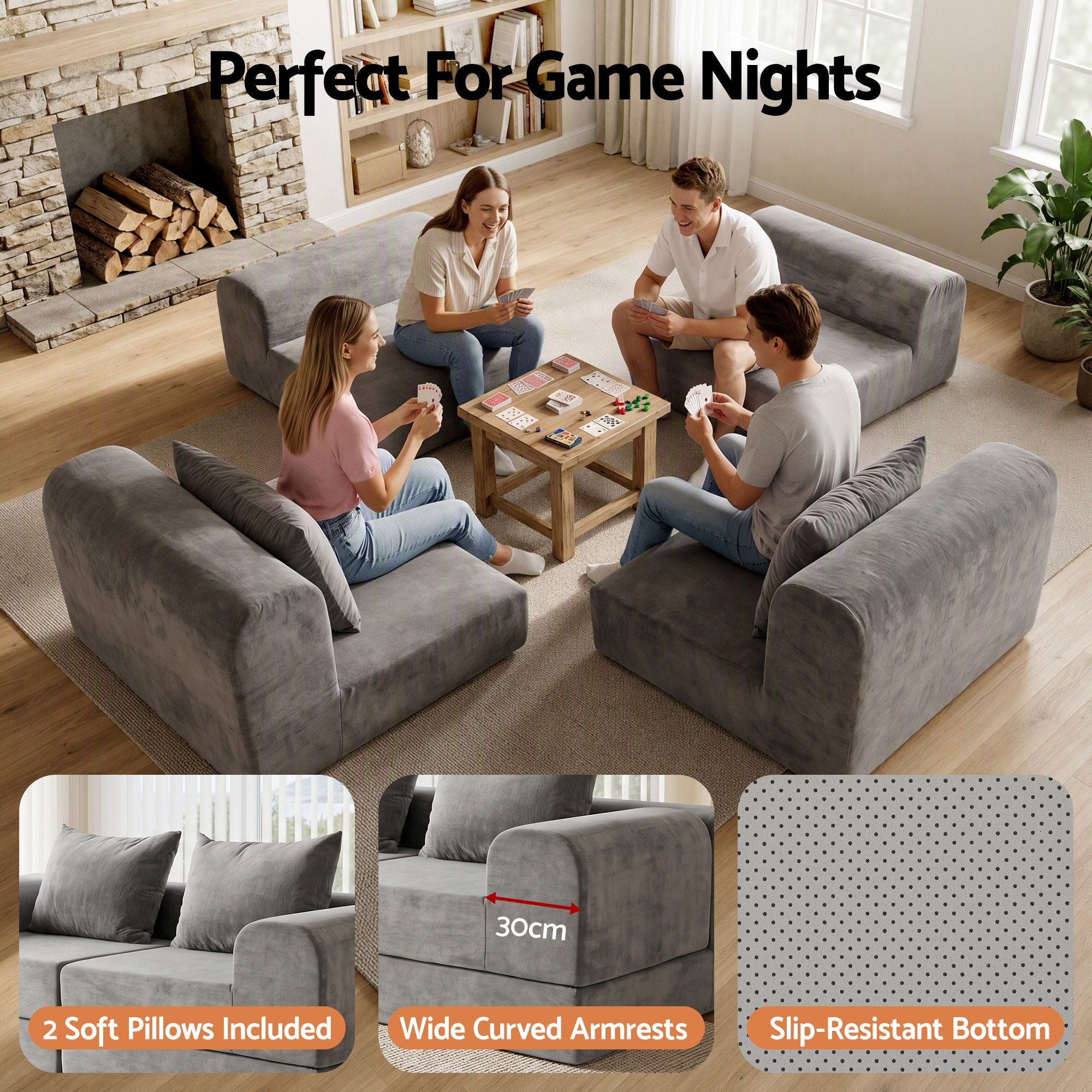 5-in-1 Convertible Sofa Bed Floor Mattress Modular Boneless Curved Couch