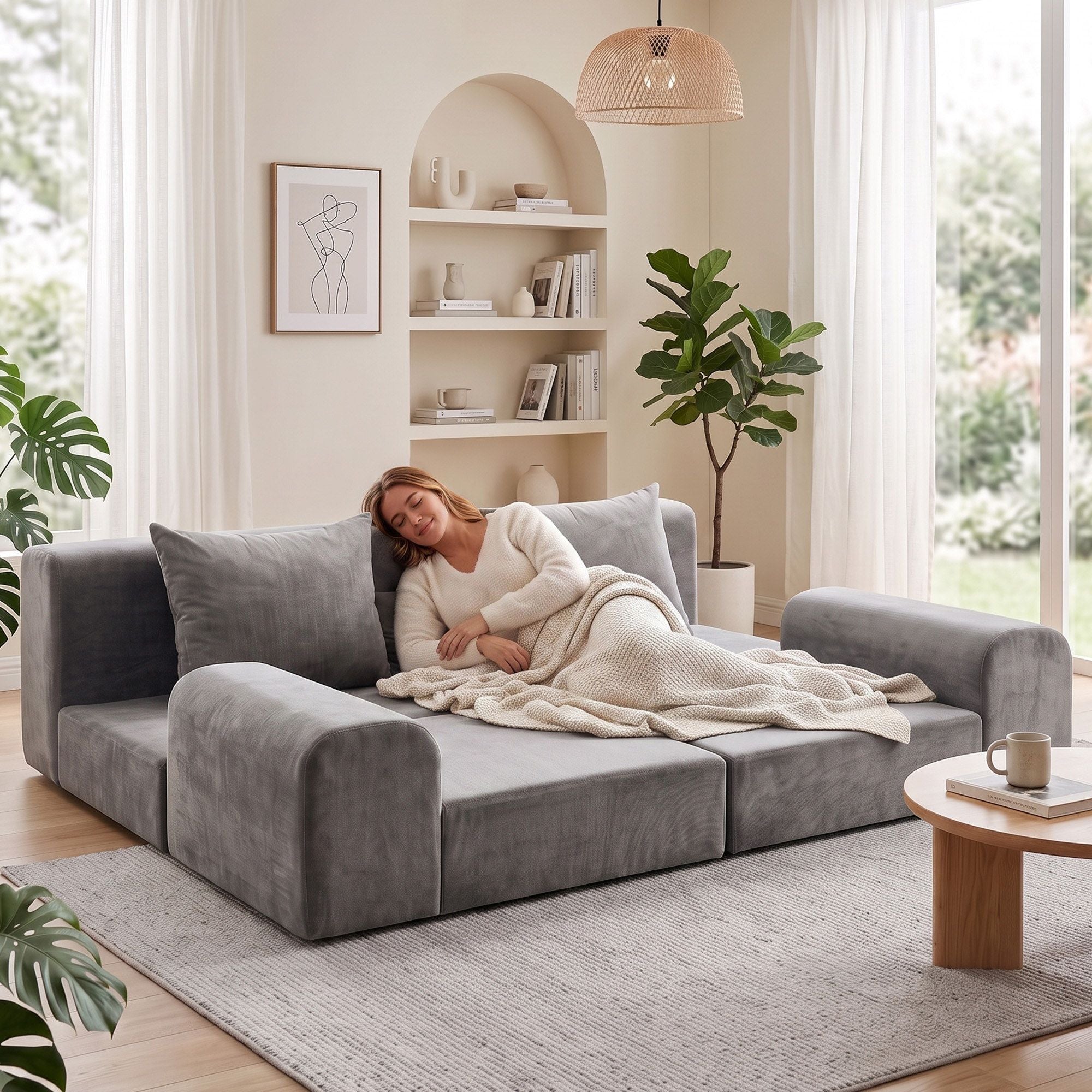 5-in-1 Convertible Sofa Bed Floor Mattress Modular Boneless Curved Couch