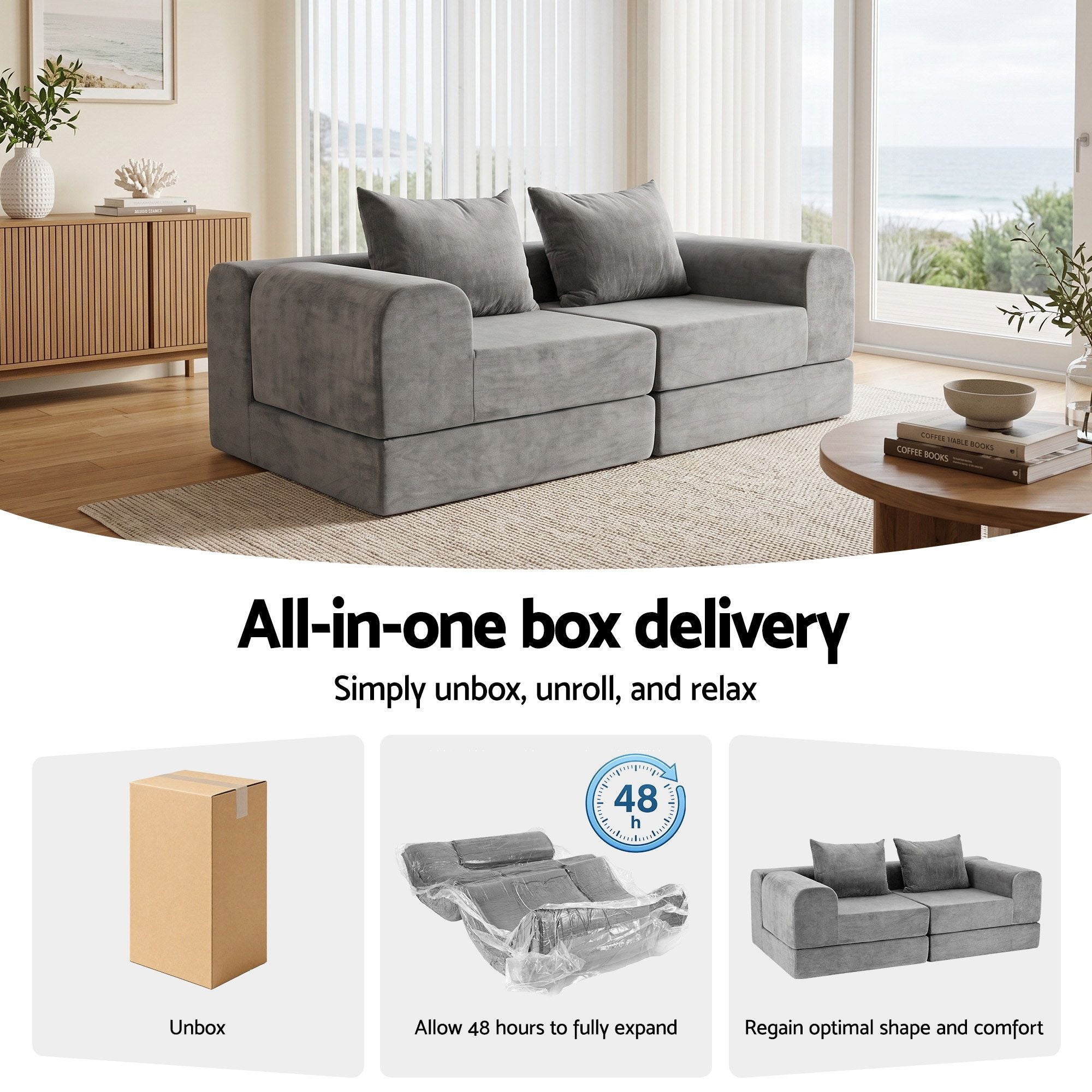 5-in-1 Convertible Sofa Bed Floor Mattress Modular Boneless Curved Couch