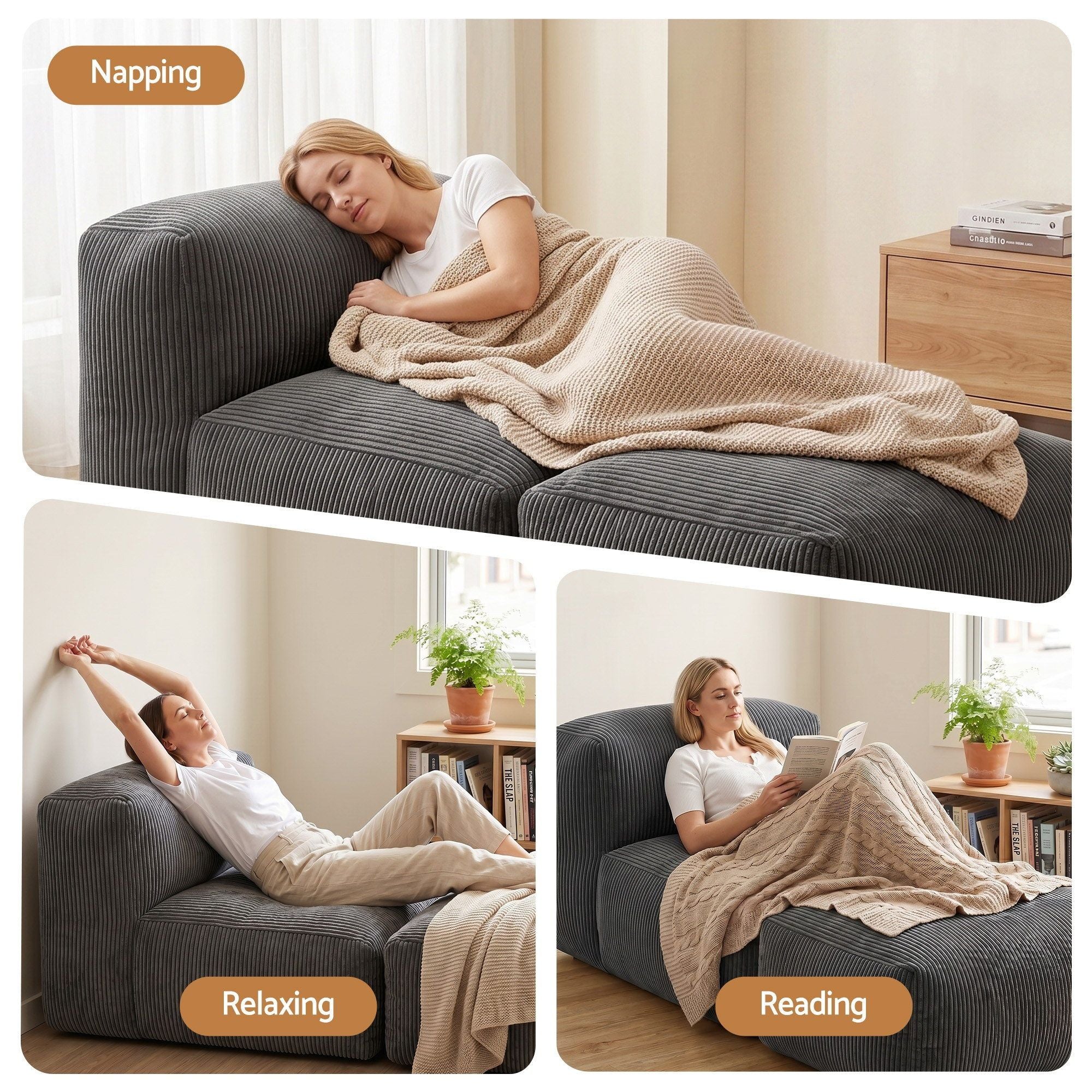 Foldable Bean Bag Sofa Bed Cloud Couch Floor Lounger Chair - Grey