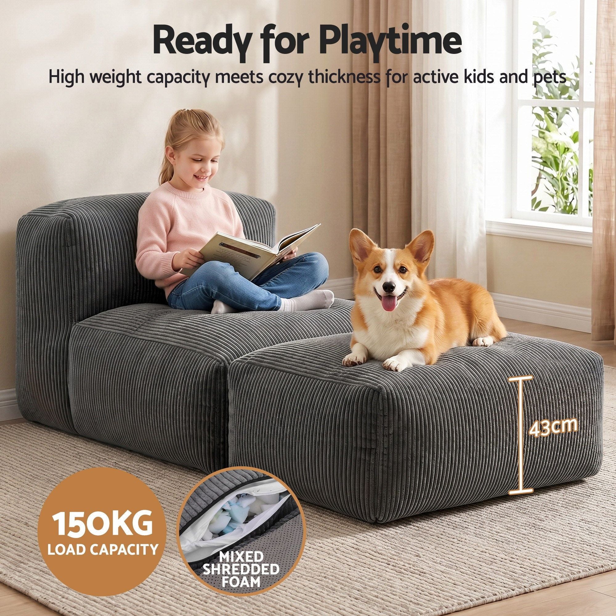 Foldable Bean Bag Sofa Bed Cloud Couch Floor Lounger Chair - Grey