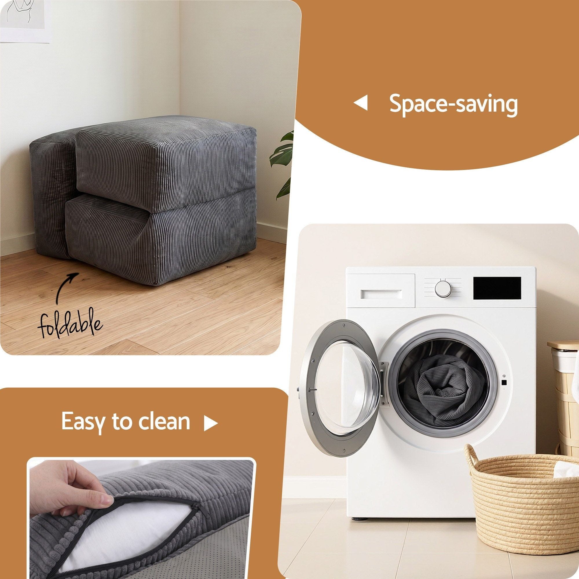 Foldable Bean Bag Sofa Bed Cloud Couch Floor Lounger Chair - Grey