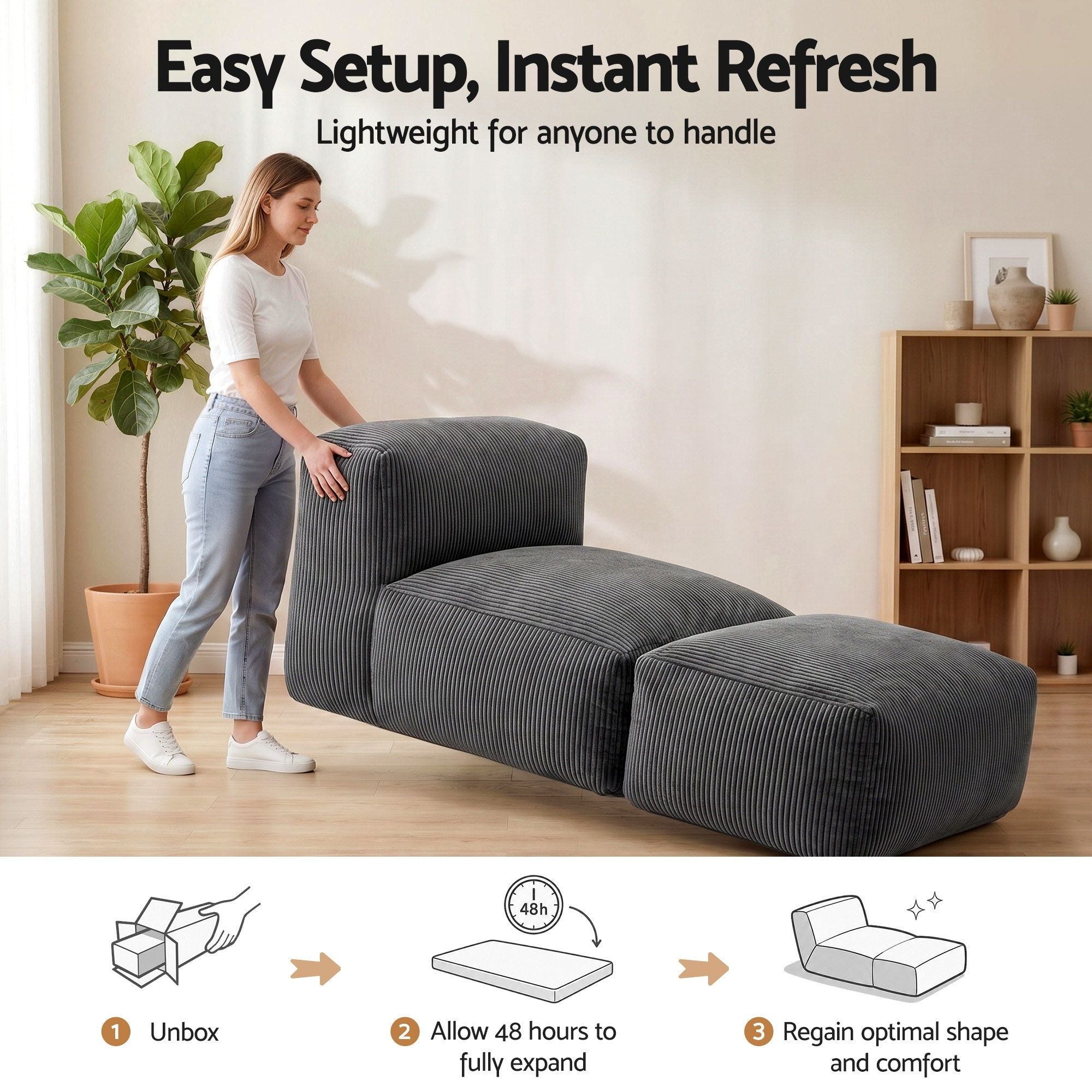 Foldable Bean Bag Sofa Bed Cloud Couch Floor Lounger Chair - Grey