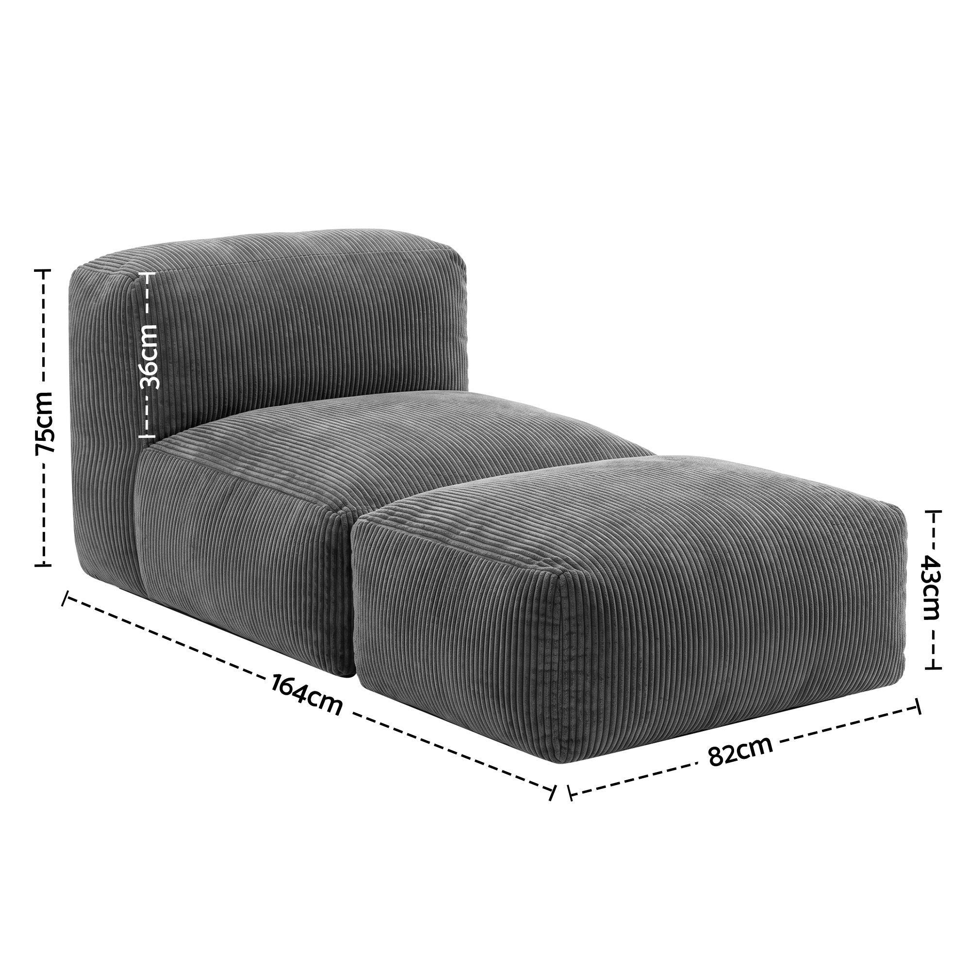 Foldable Bean Bag Sofa Bed Cloud Couch Floor Lounger Chair - Grey