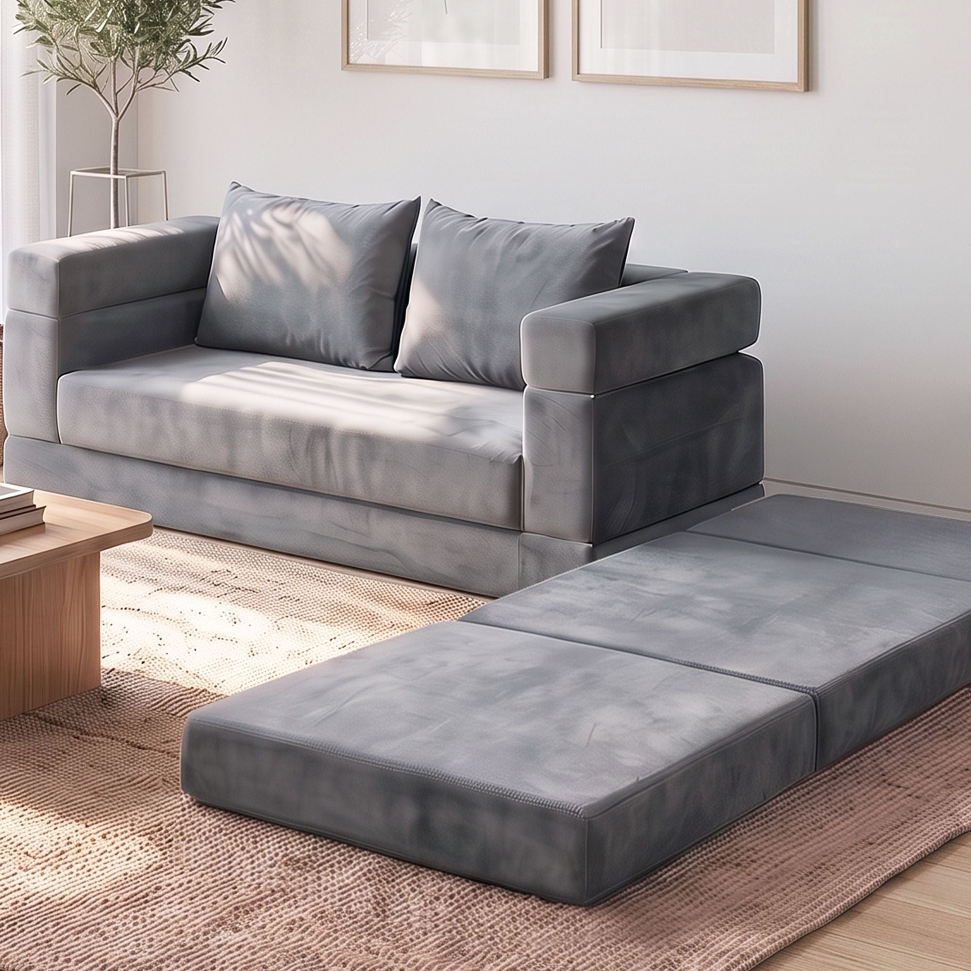 3-in-1 Convertible Sofa Bed with Folding Mattress Velvet Foam Chair 300KG