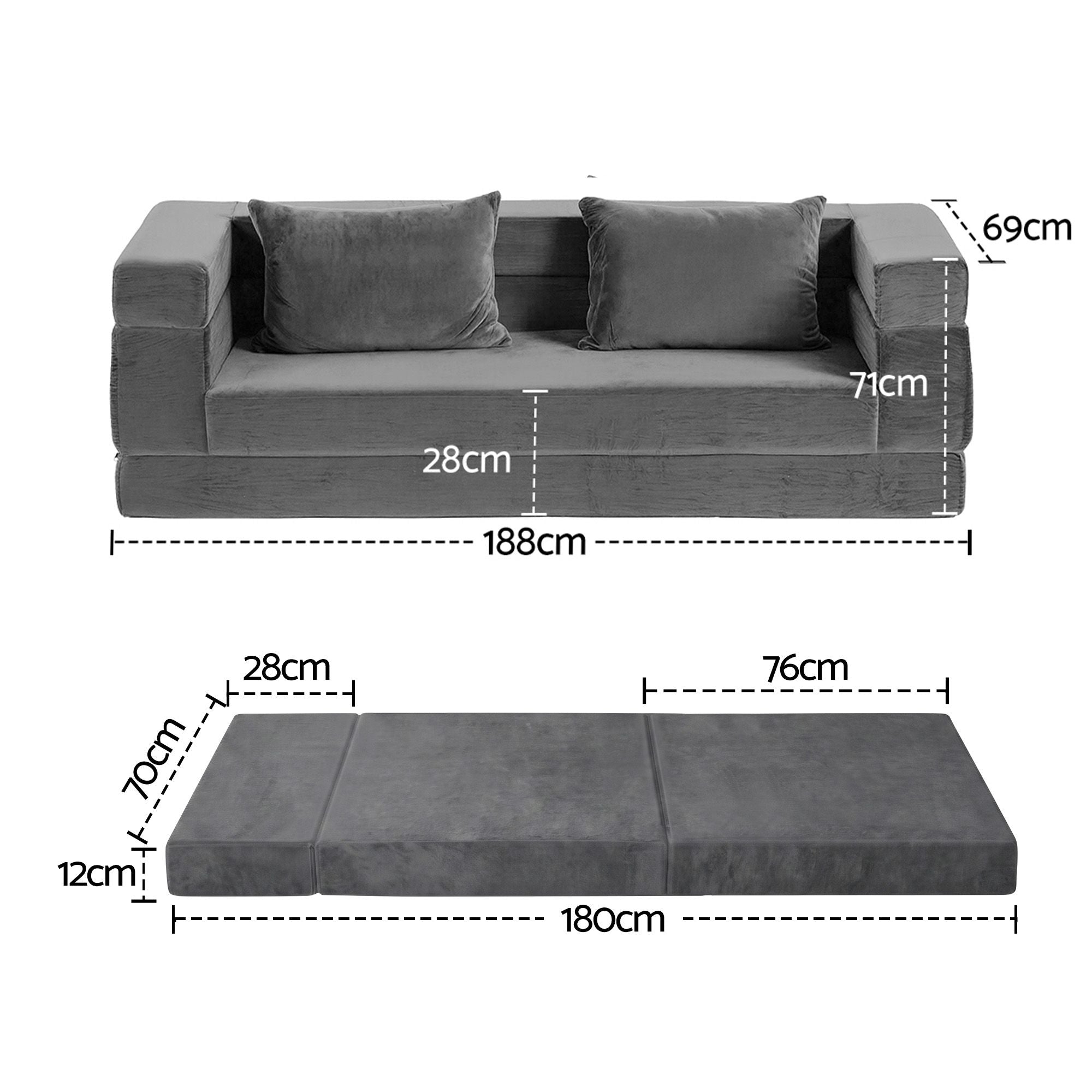3-in-1 Convertible Sofa Bed with Folding Mattress Velvet Foam Chair 300KG
