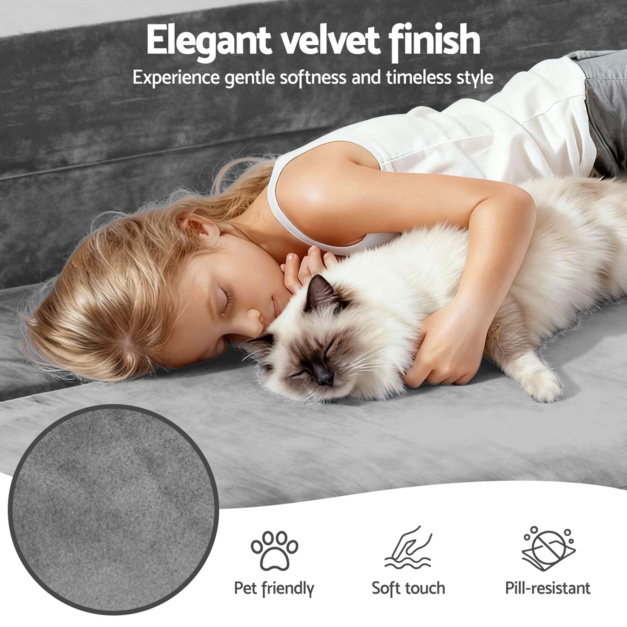 3-in-1 Convertible Sofa Bed with Folding Mattress Velvet Foam Chair 300KG