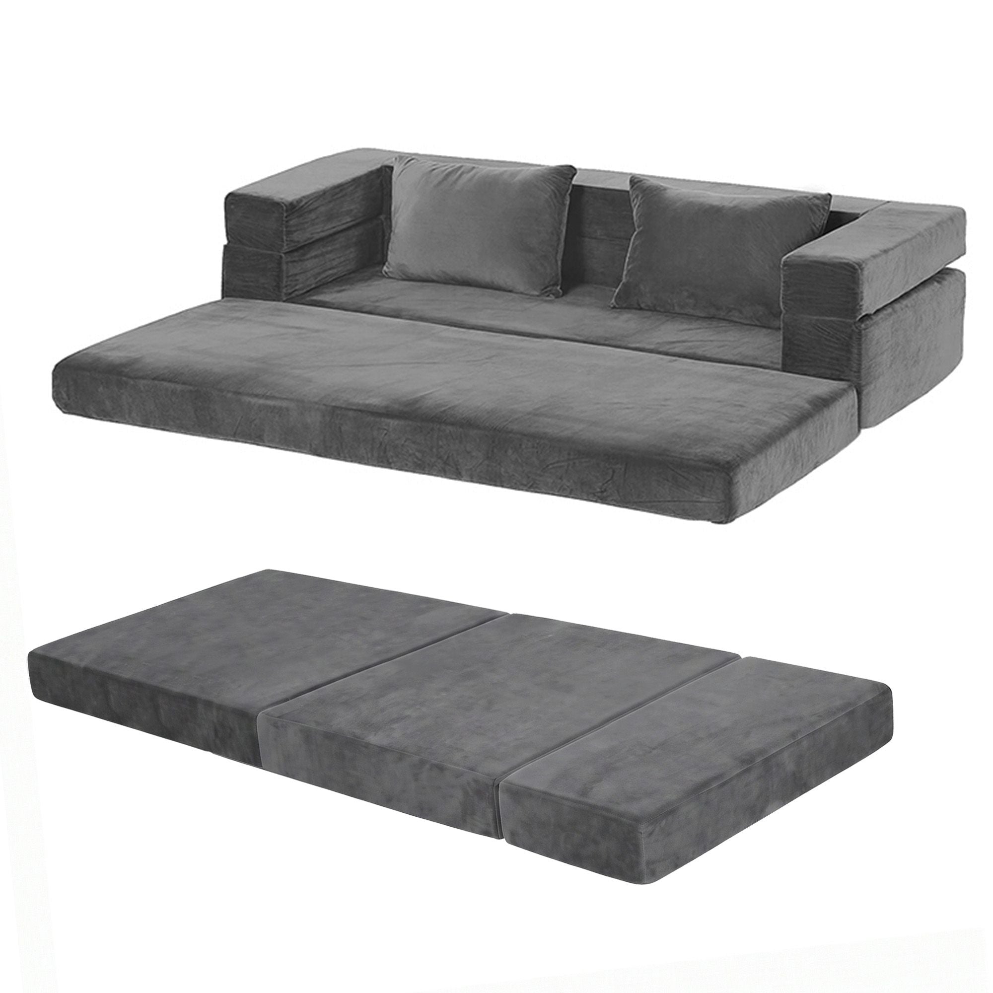3-in-1 Convertible Sofa Bed with Folding Mattress Velvet Foam Chair 300KG