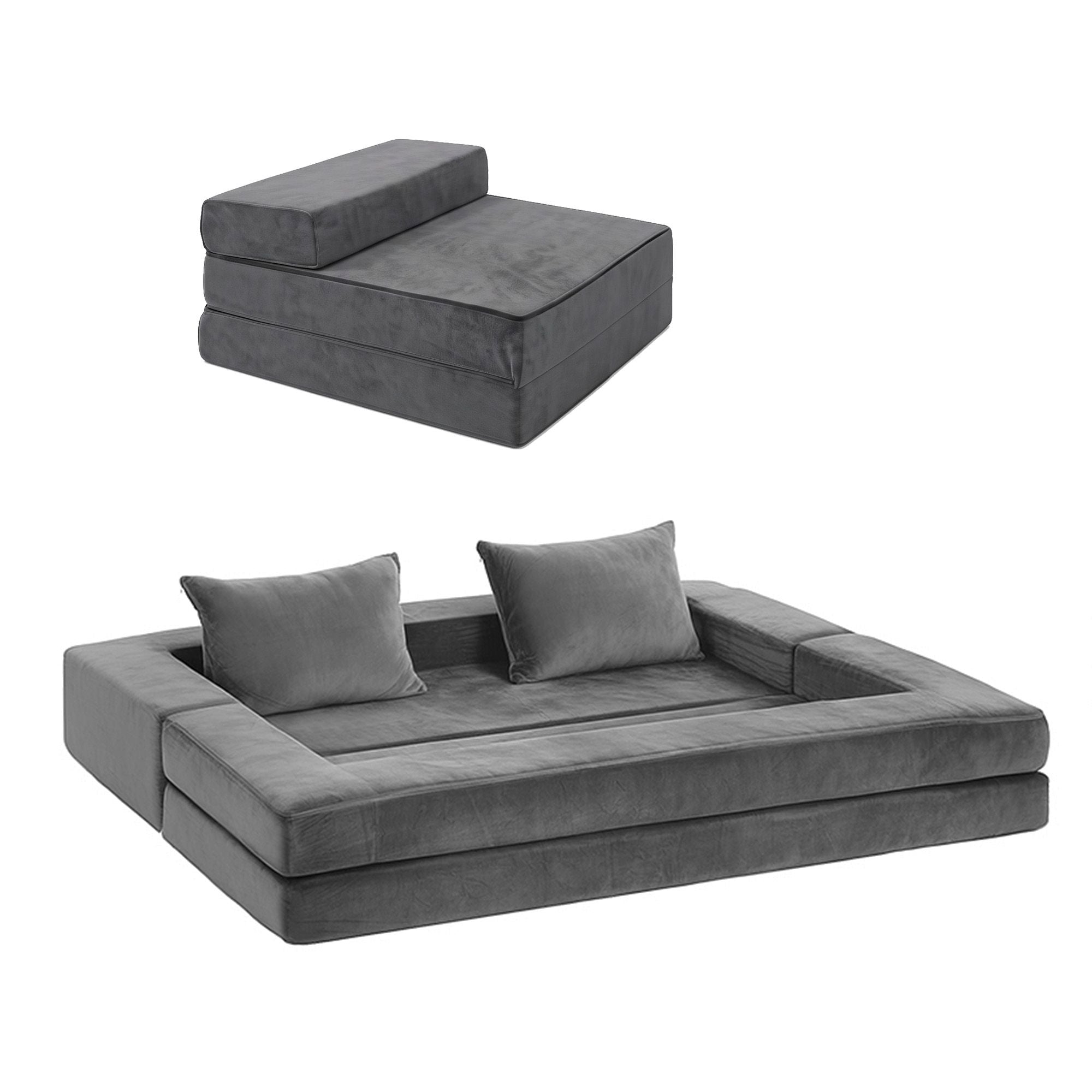 3-in-1 Convertible Sofa Bed with Folding Mattress Velvet Foam Chair 300KG